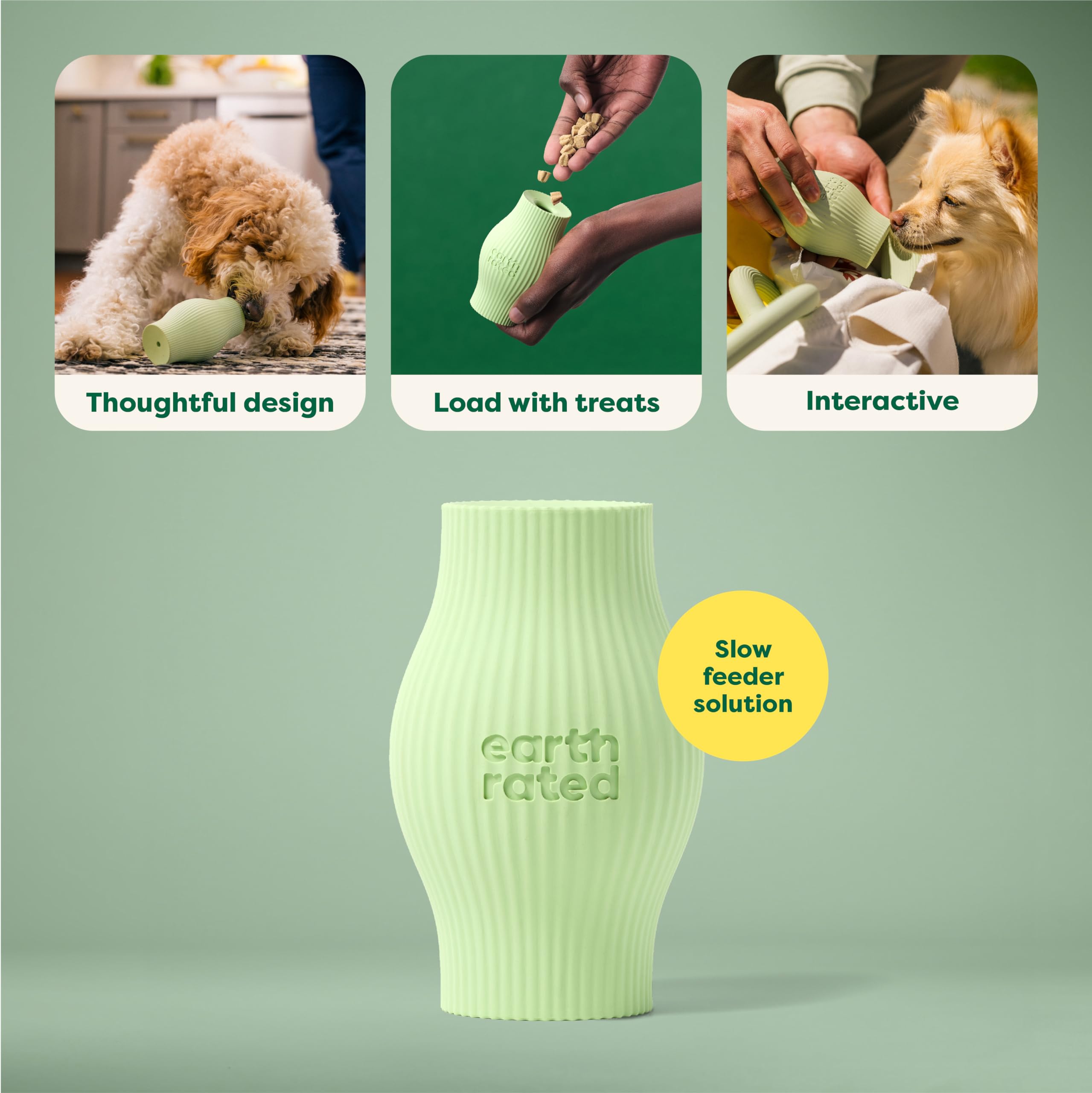 Earth Rated Treat Dispensing Dog Toy - Interactive Enrichment for Small Dogs | Natural Rubber | Green