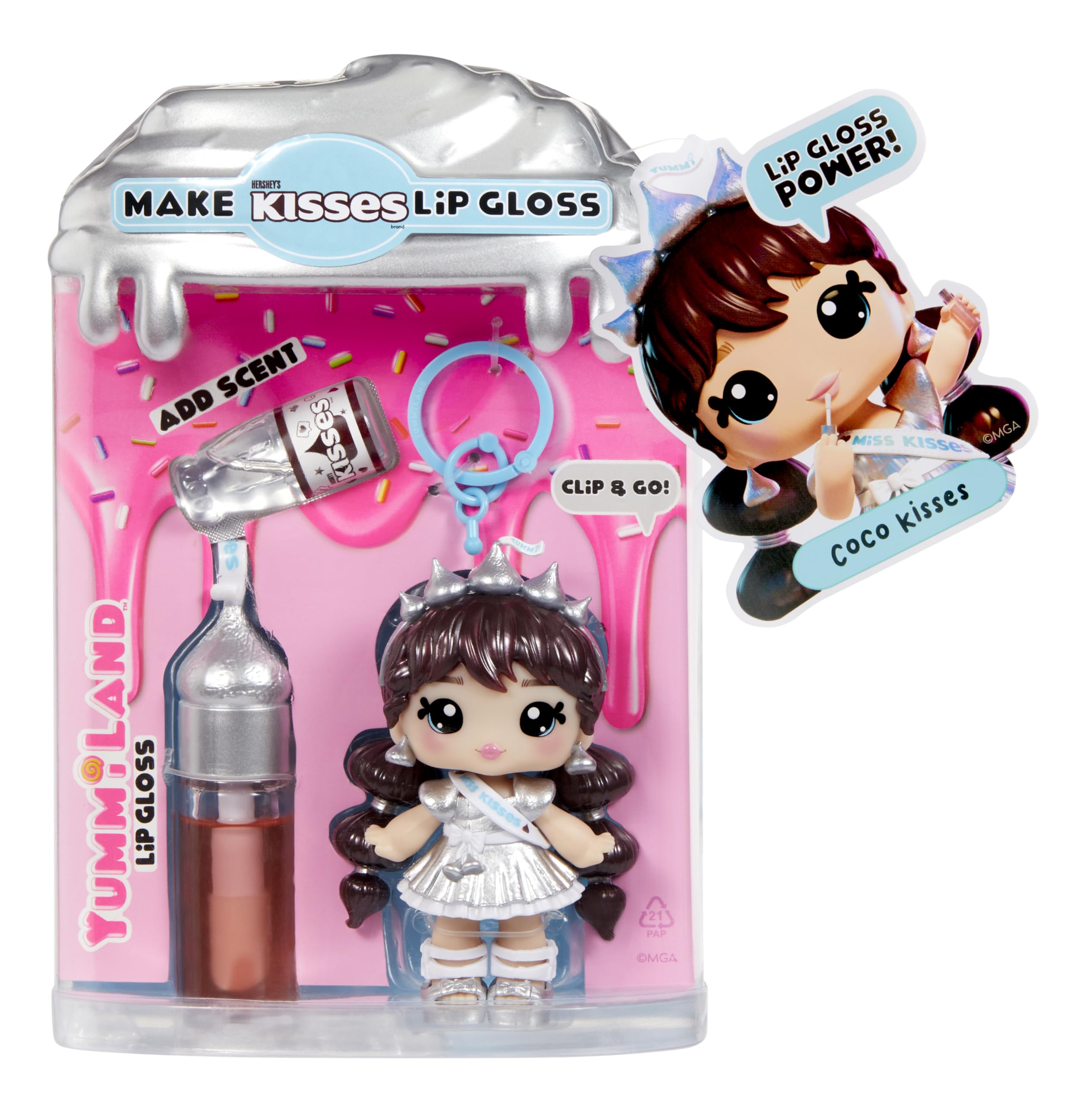Yummiland x Hershey’s Kisses Coco Kisses Doll - DIY Lip Gloss Kit with Keychain, Articulated Fashion Doll for Ages 4+ 4