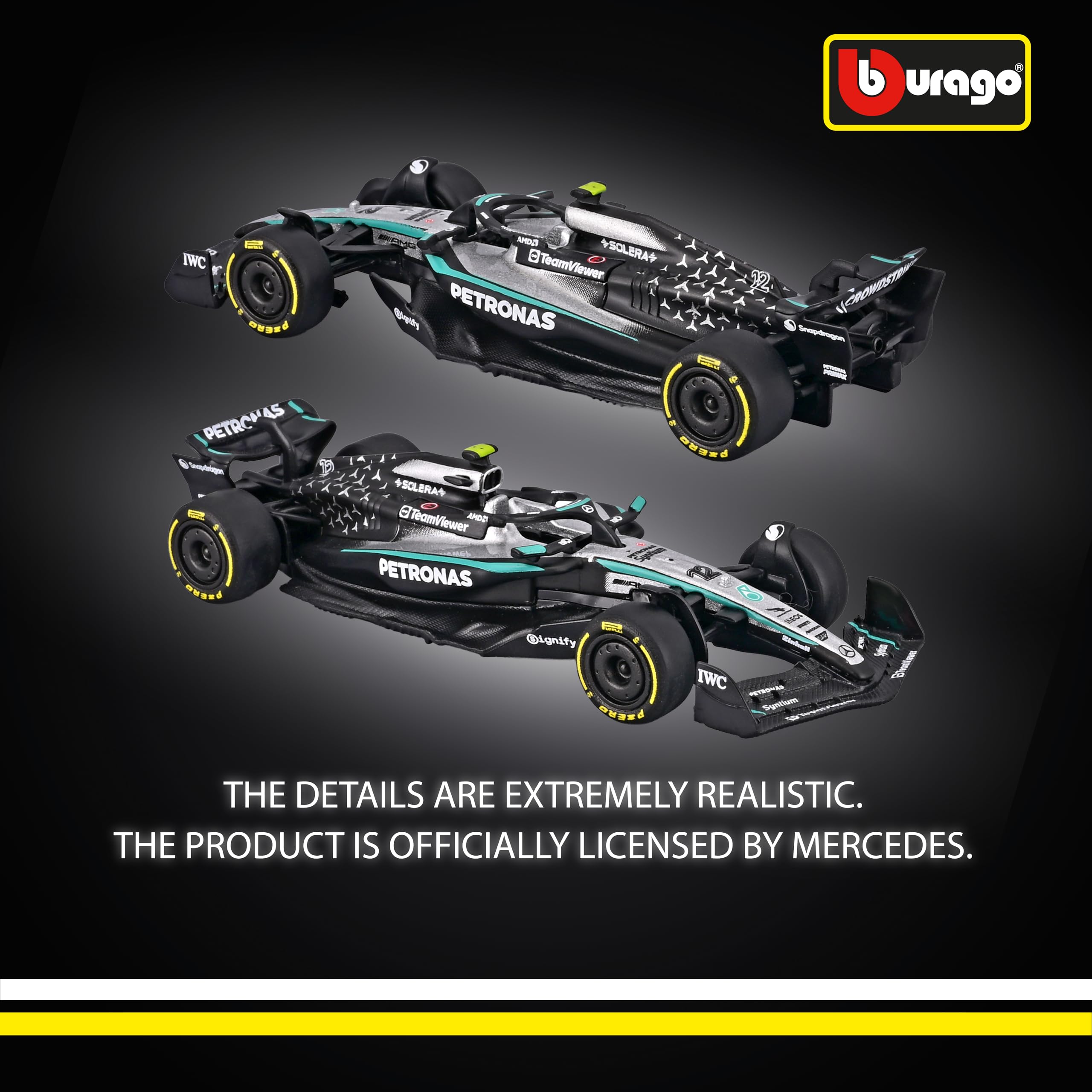 Bburago F1 Mercedes-AMG F1 W16 2025 #12 Antonelli Diecast Car | 1:64 Scale Metal Model 3