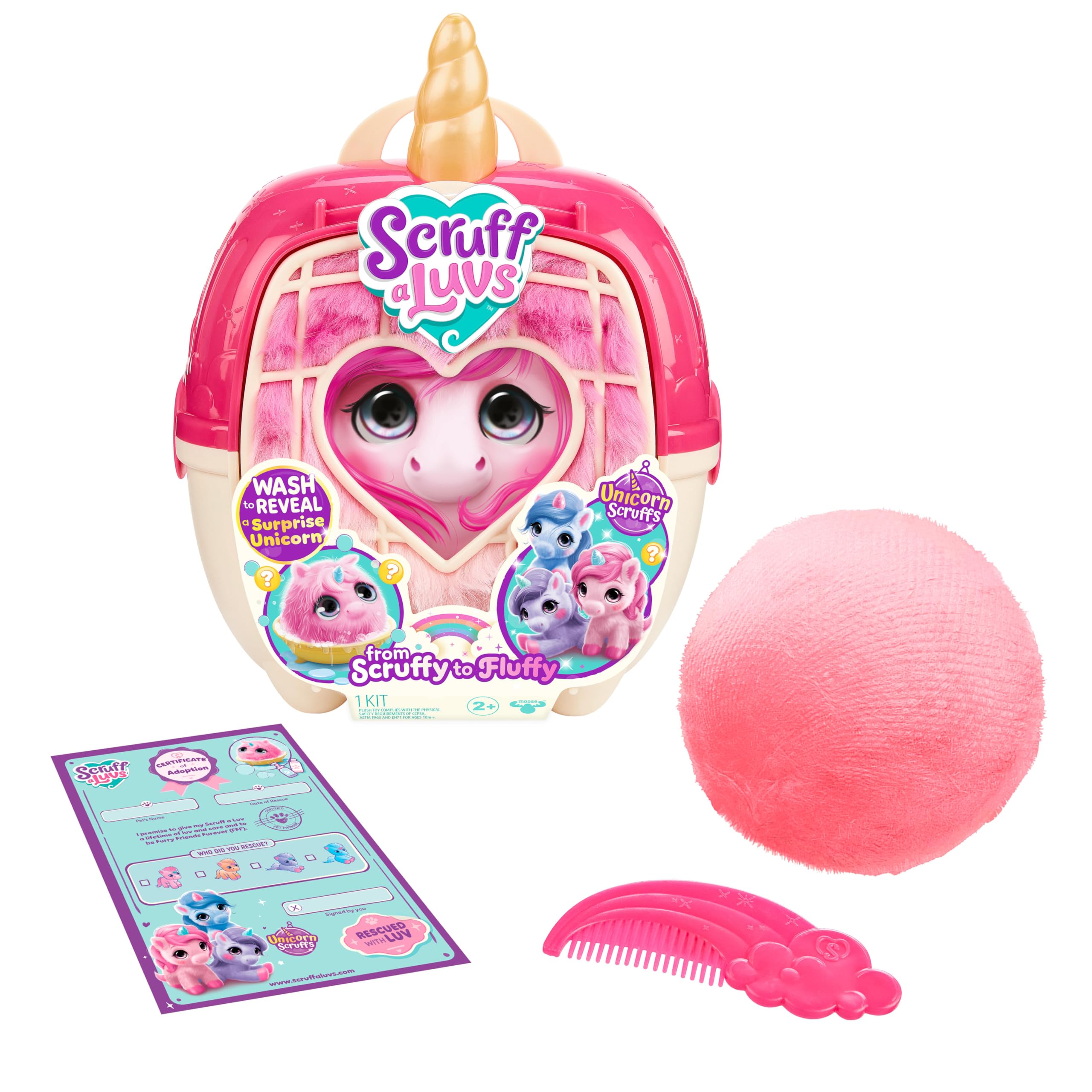 SCRUFFALUVS Unicorn Scruffs - Pink Plush Toy, 19cm | Wash to Reveal | Ages 2+ 1