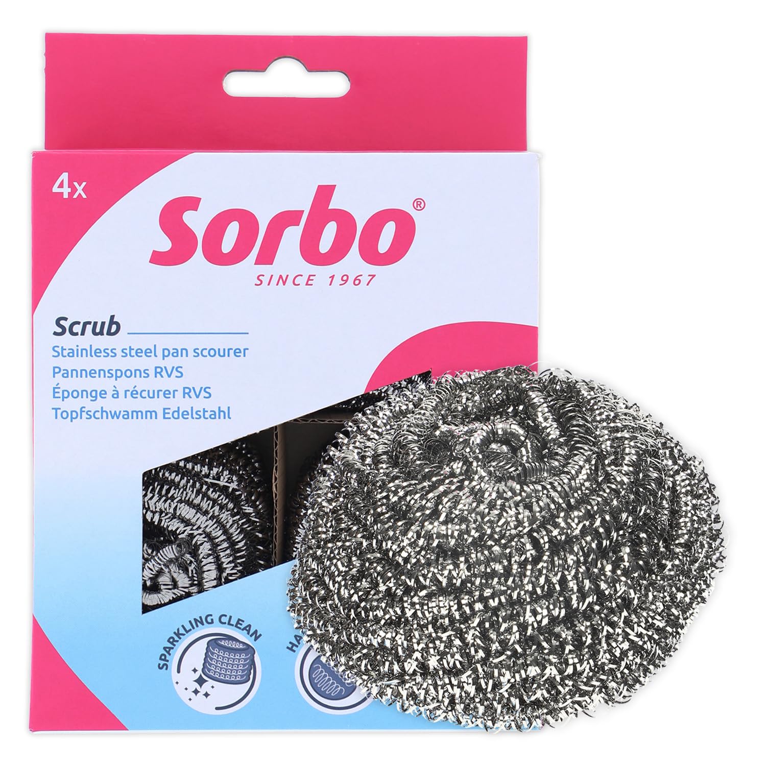 Sorbo Stainless Steel Pan Scourers - Heavy-Duty Scrubbers for Tough Grime | 4 Pack