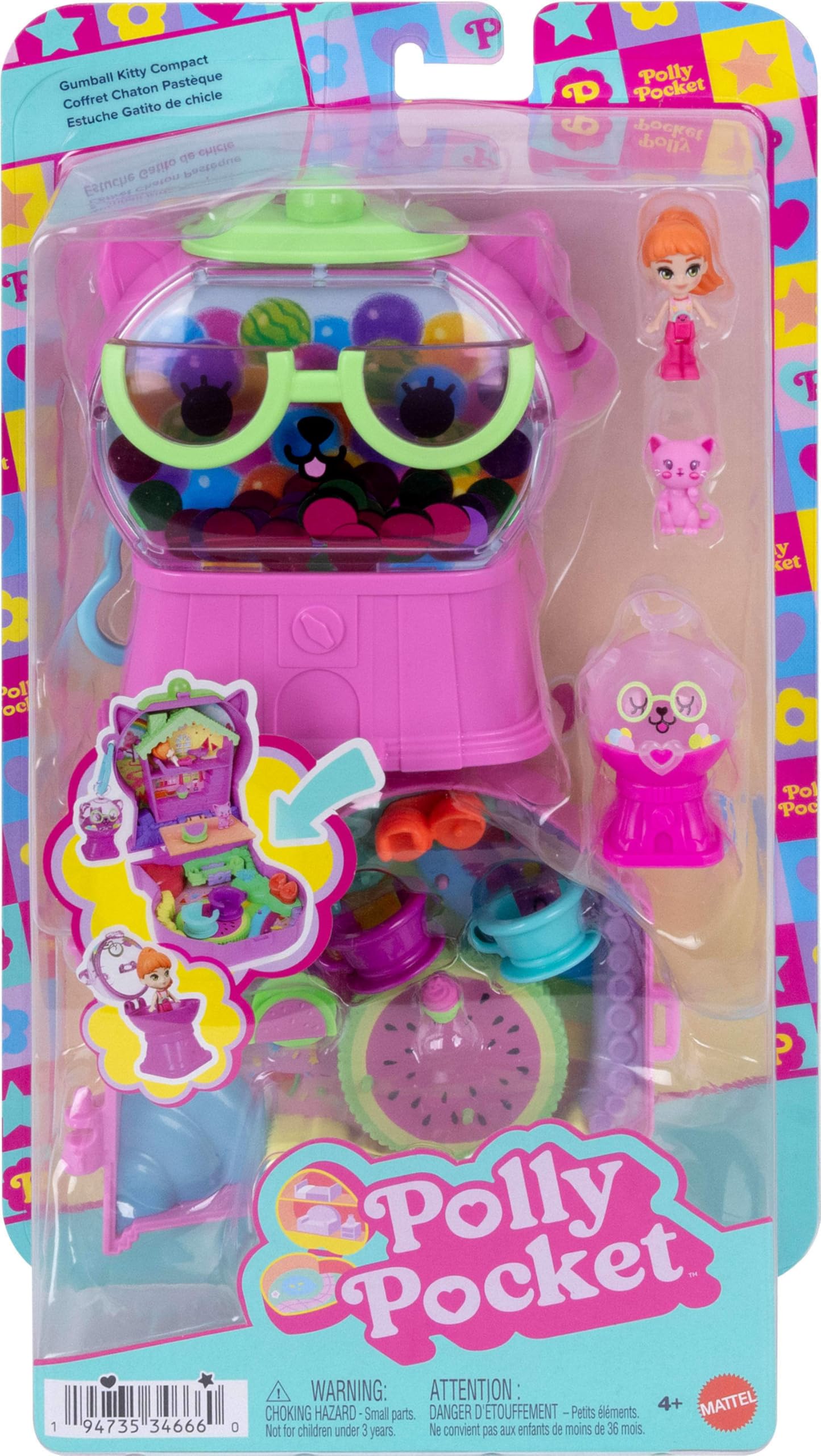 Polly Pocket Gumball Kitty Compact Playset | Micro Doll & 8 Accessories | Ages 4+ 7
