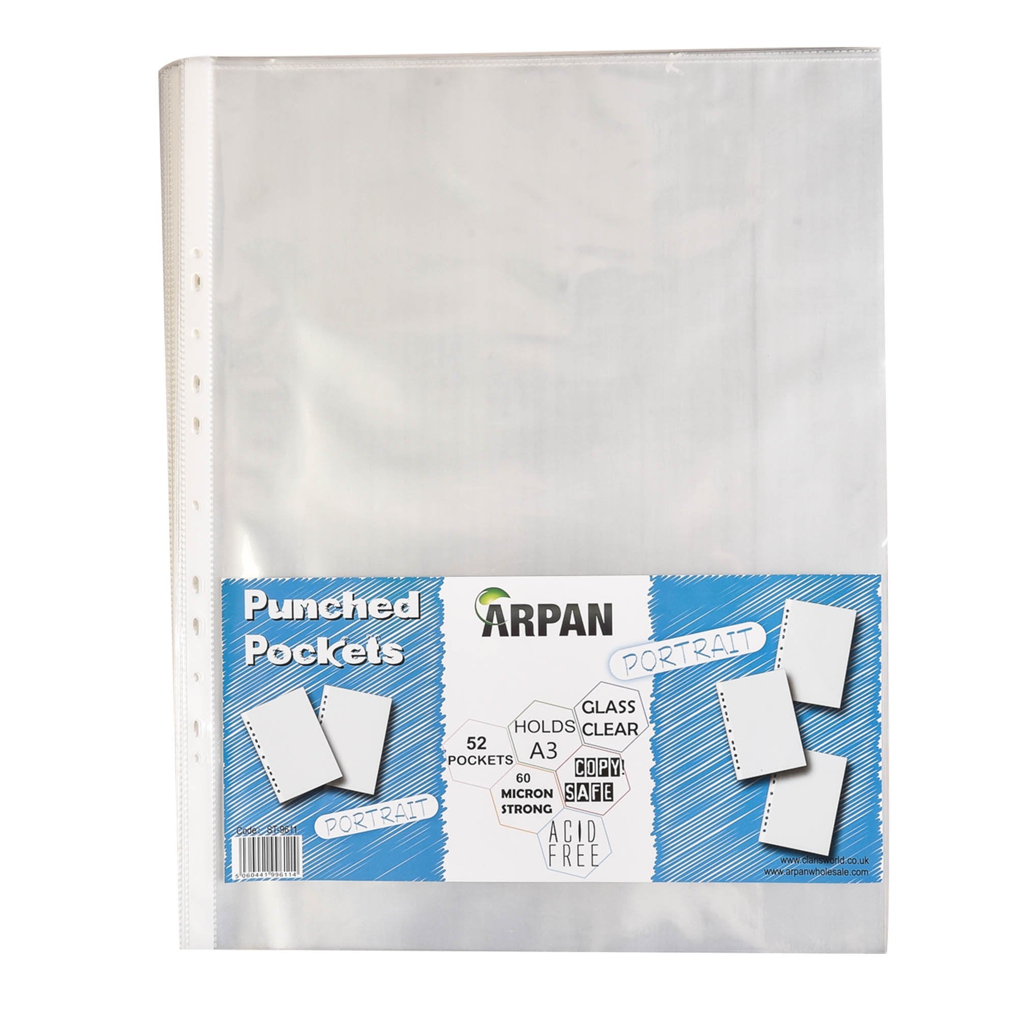 ARPAN A3 Portrait Plastic File Pockets Wallet Sleeves - 52 Count Clear Finish