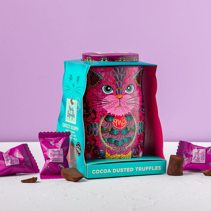 Monty Bojangles Choccy Scoffy Cat Tin - Cocoa Dusted Chocolate Truffles, Persian Pink Cat