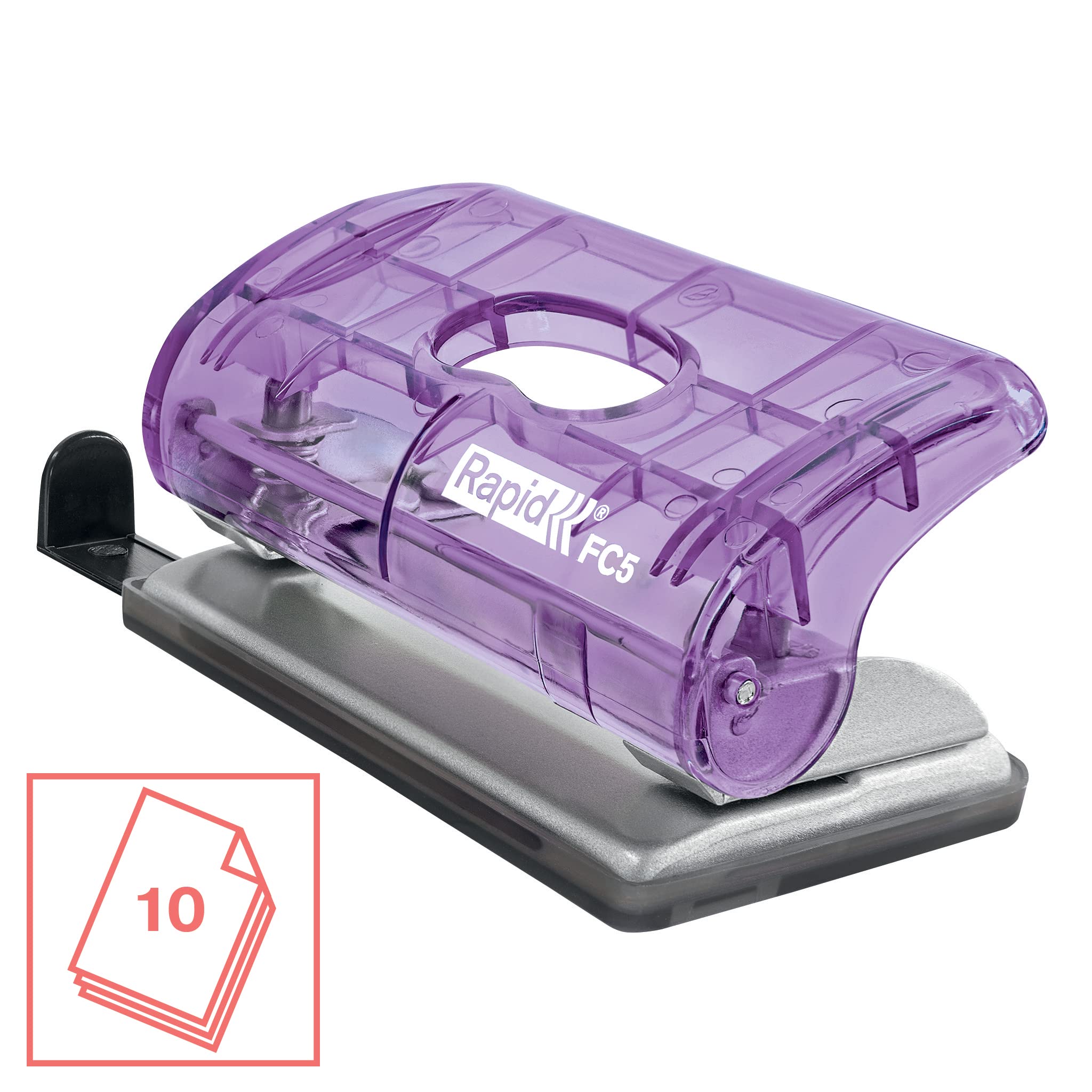 Esselte Rapid Mini 2 Hole Punch - 10 Sheet Capacity | Lavender Colour'Breeze 2