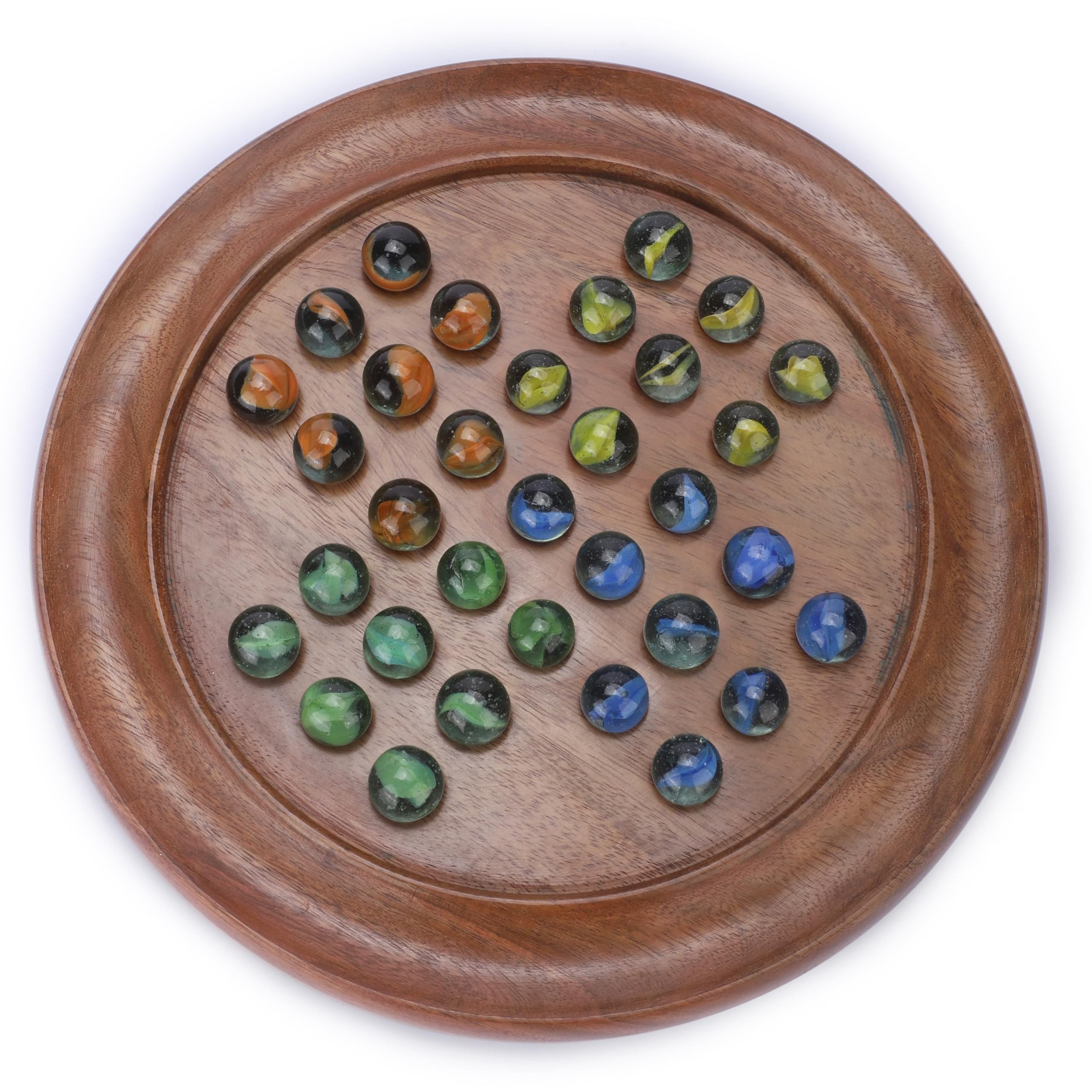 Ajuny Classic Solitaire Handcrafted Wooden Board Game with 4-Color Marbles 13