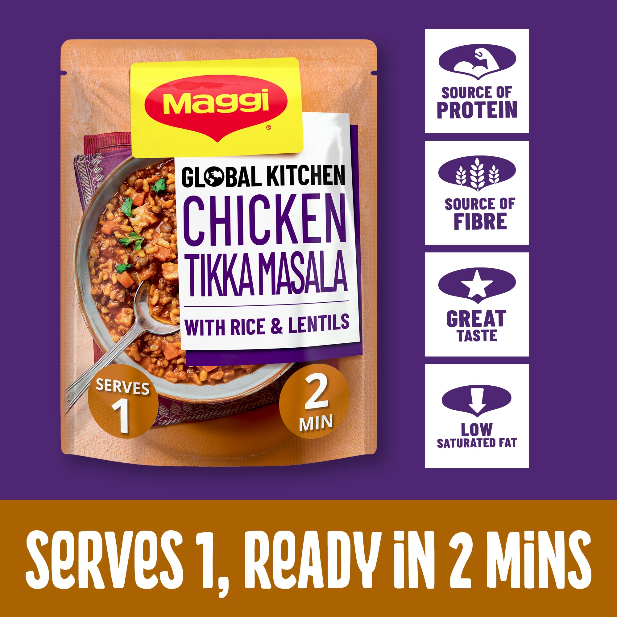 MAGGI Global Kitchen Chicken Tikka Masala with Rice & Lentils - Ready in 2 Minutes | 260g 3