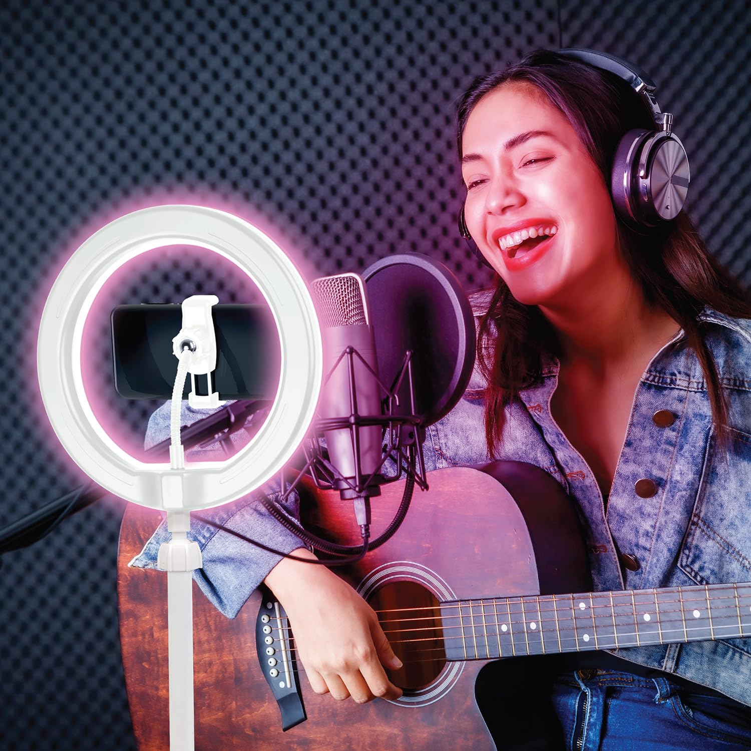 Studio Creator Video Maker Kit – White Edition | LED Ring Light, Green Screen, Tripod & Phone Holder 7