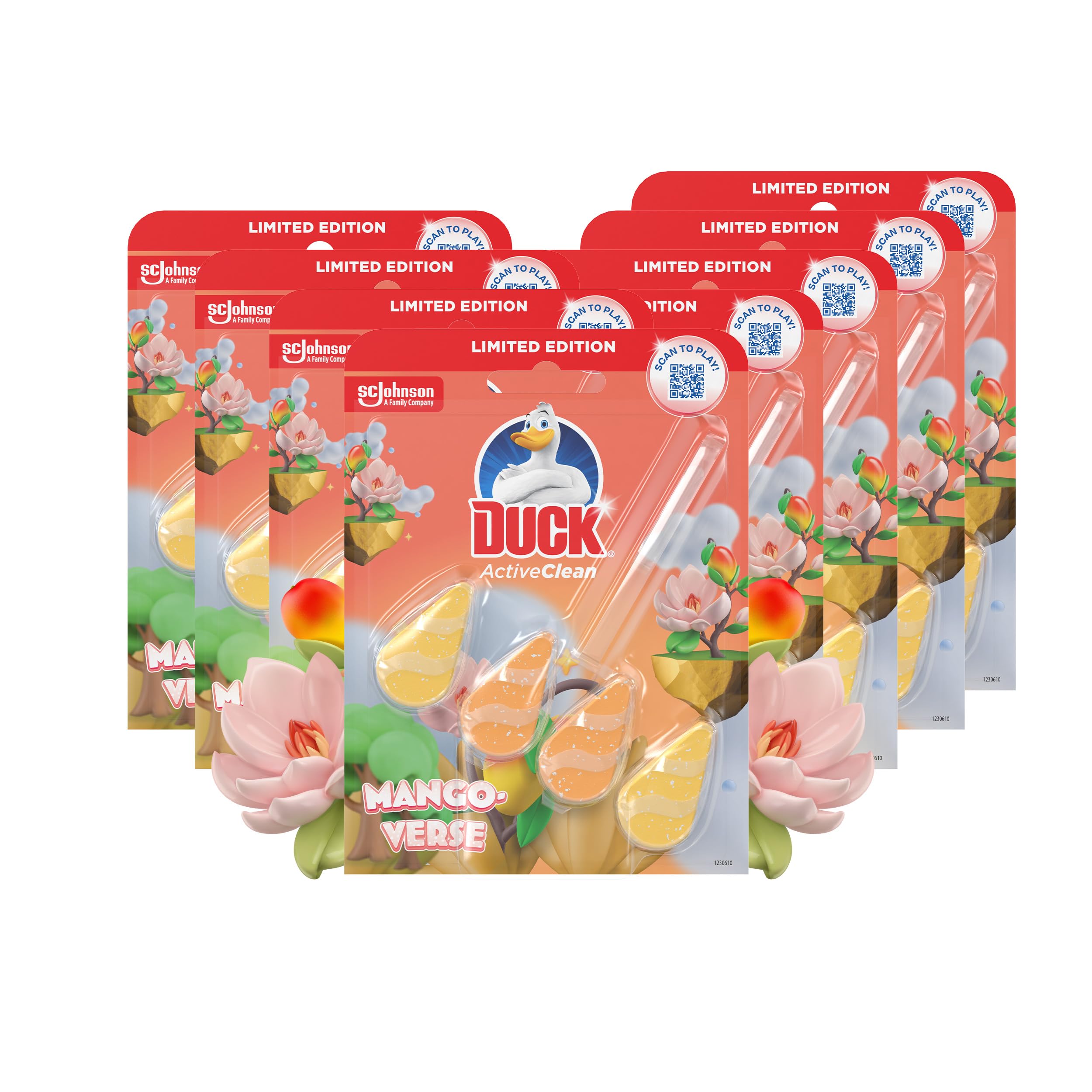 DUCK Active Clean Toilet Rim Block, Mango Verse Scent, Foaming Cleaner | 8 Pack, 38.6 g Each 1