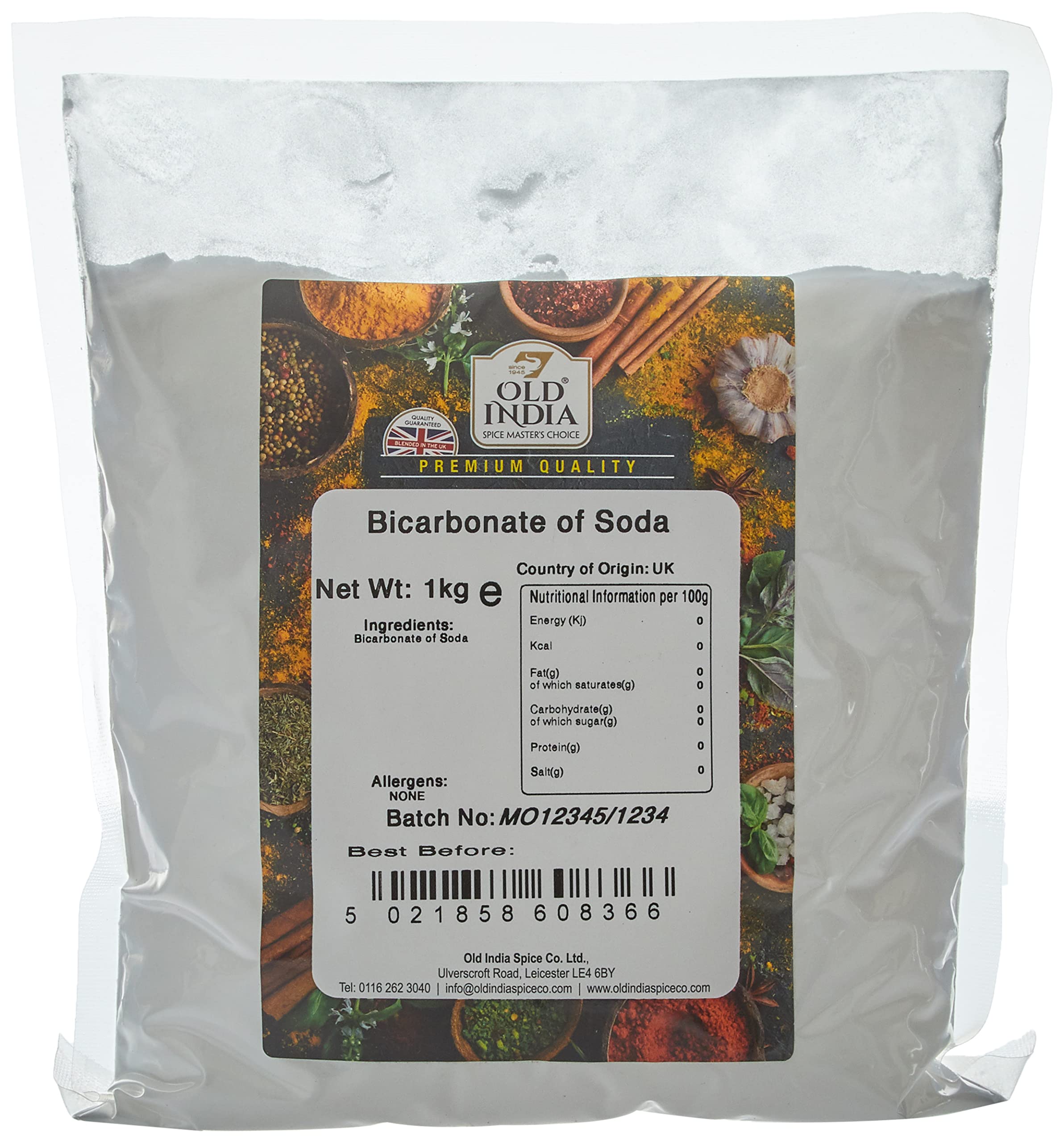 Old India Bicarbonate of Soda Powder - 1kg Natural Raising Agent | 2 Year Shelf Life