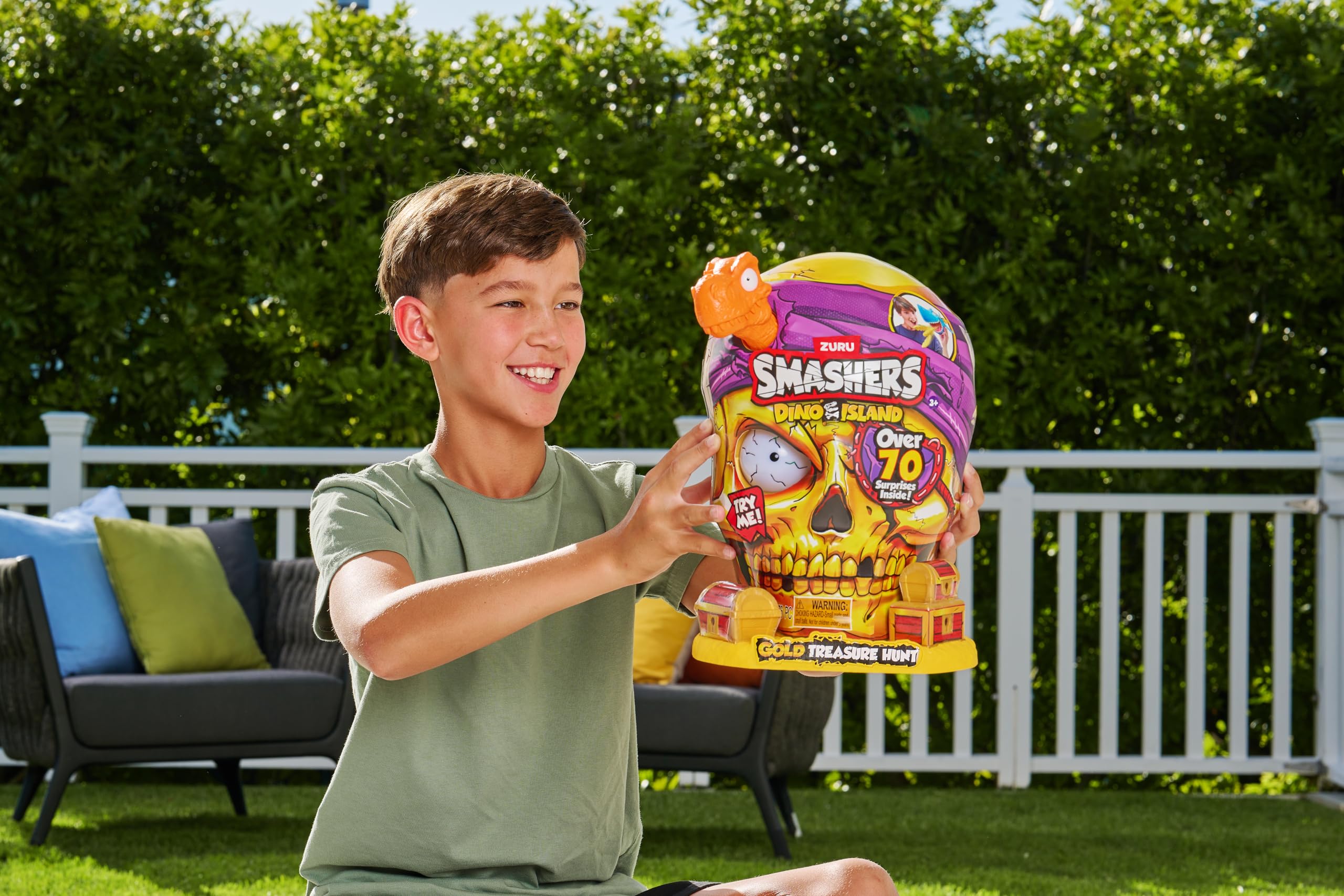 ZURU SMASHERS Dino Island Gold Treasure Hunt - Orange Dinosaur Skull Playset for Kids 5