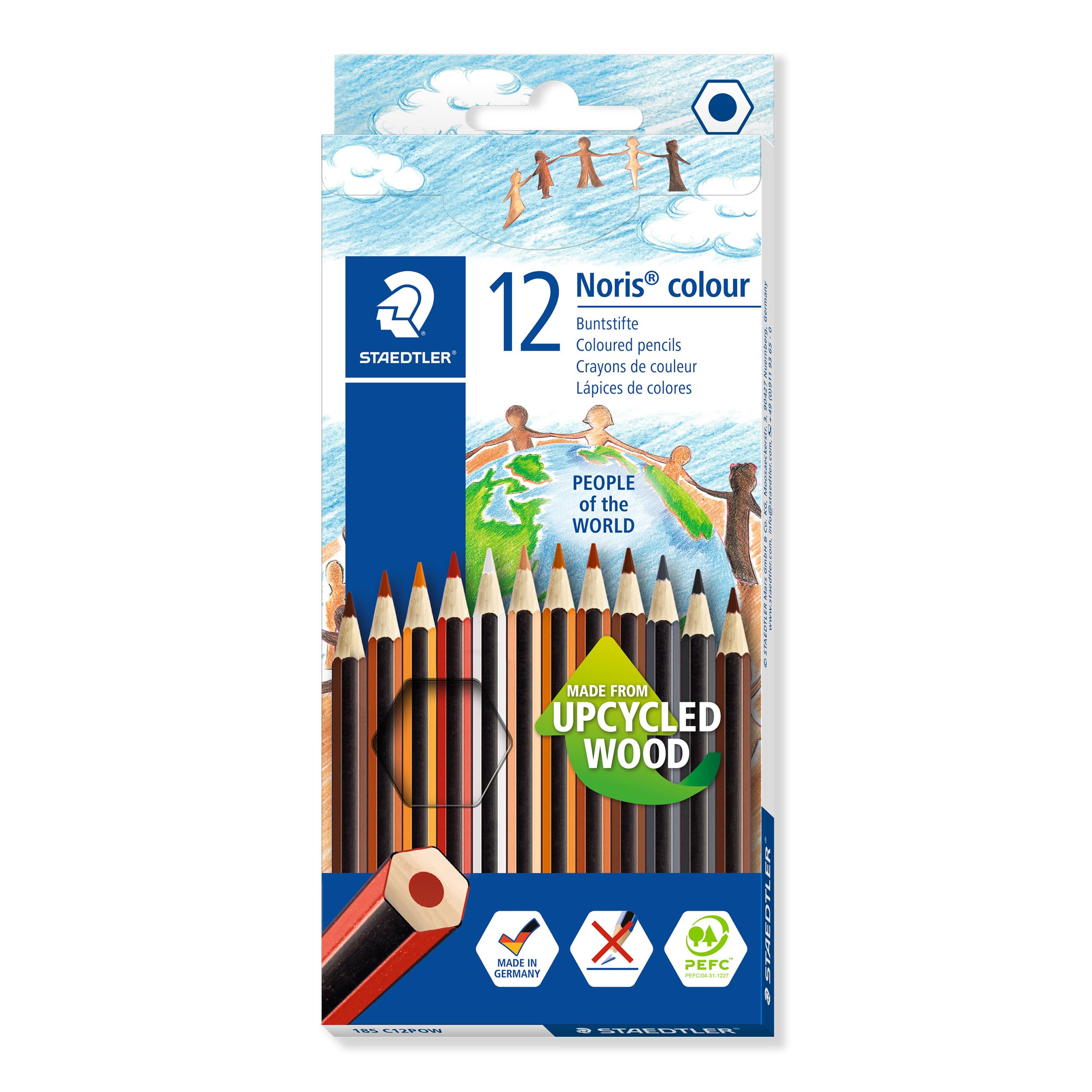 STAEDTLER Noris Colour Coloured Pencils - Upcycled Wood, 12 Assorted Brilliant Colours