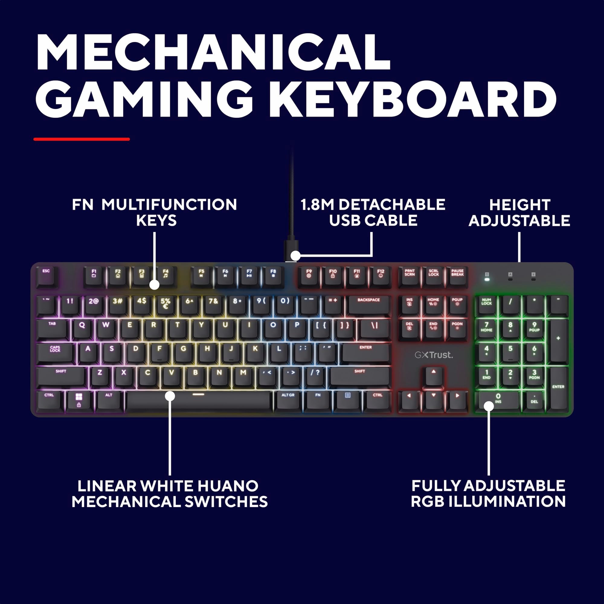 GXTrust GXT 871 Zora Mechanical Gaming Keyboard - UK Layout, RGB Illumination, Aluminium Top Plate 3