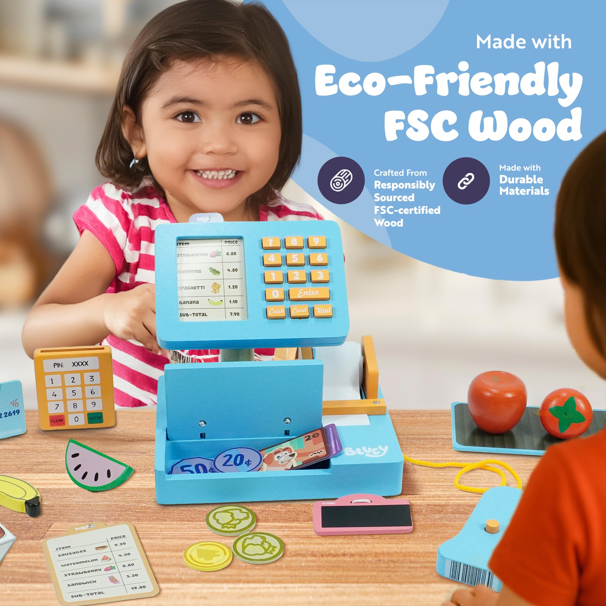 Bluey Cash Register - 32-Piece Pretend Play Checkout Toy with Sounds & Scanner 7