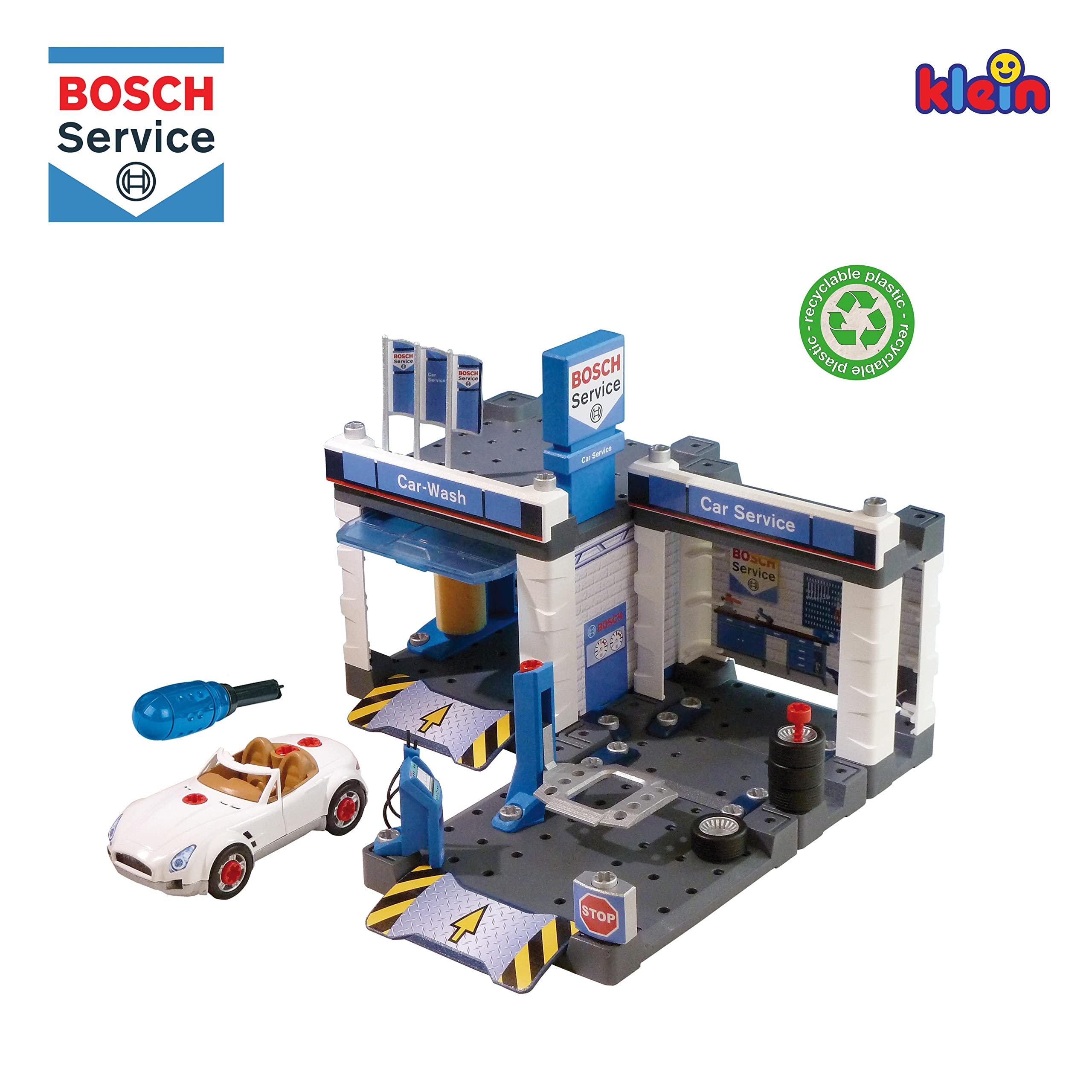 Theo Klein 8647 Bosch Car Service Station - Playset with Car Wash & Dismantlable Car 11