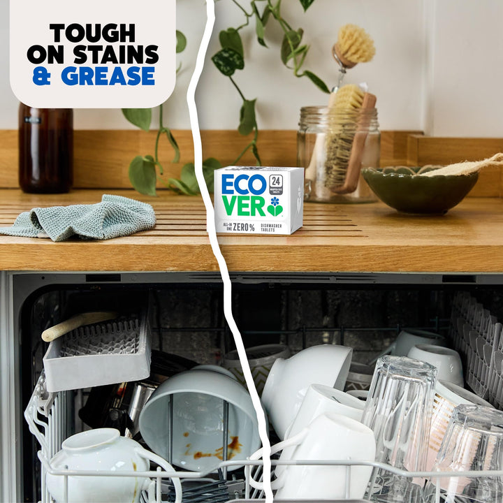 Ecover Zero Dishwasher Tablets, Salt & Rinse Aid - All-in-One Biodegradable Cleaning Solution