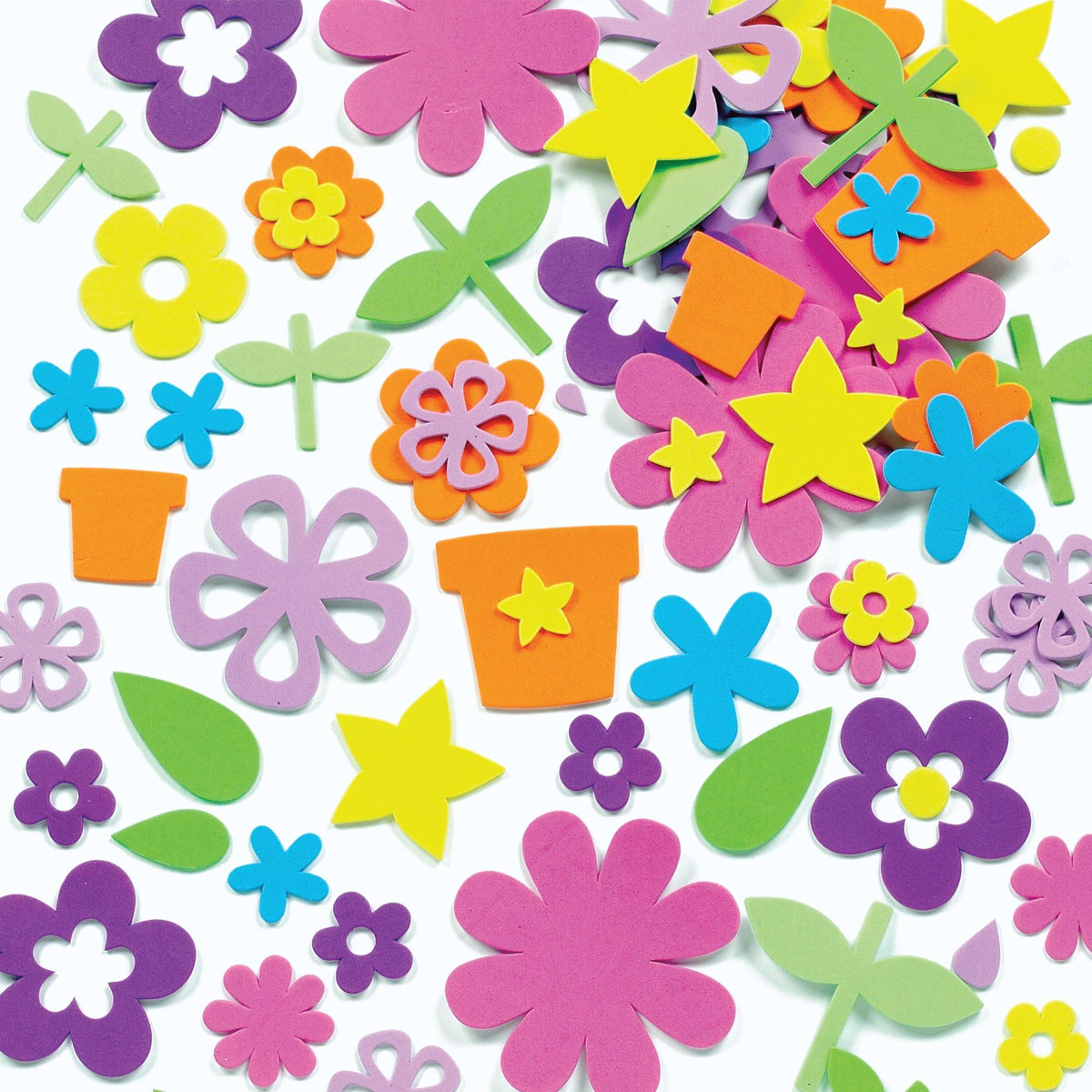 Baker Ross Flower Garden Foam Stickers - 200, 0.8–8.5 cm, Age 3+