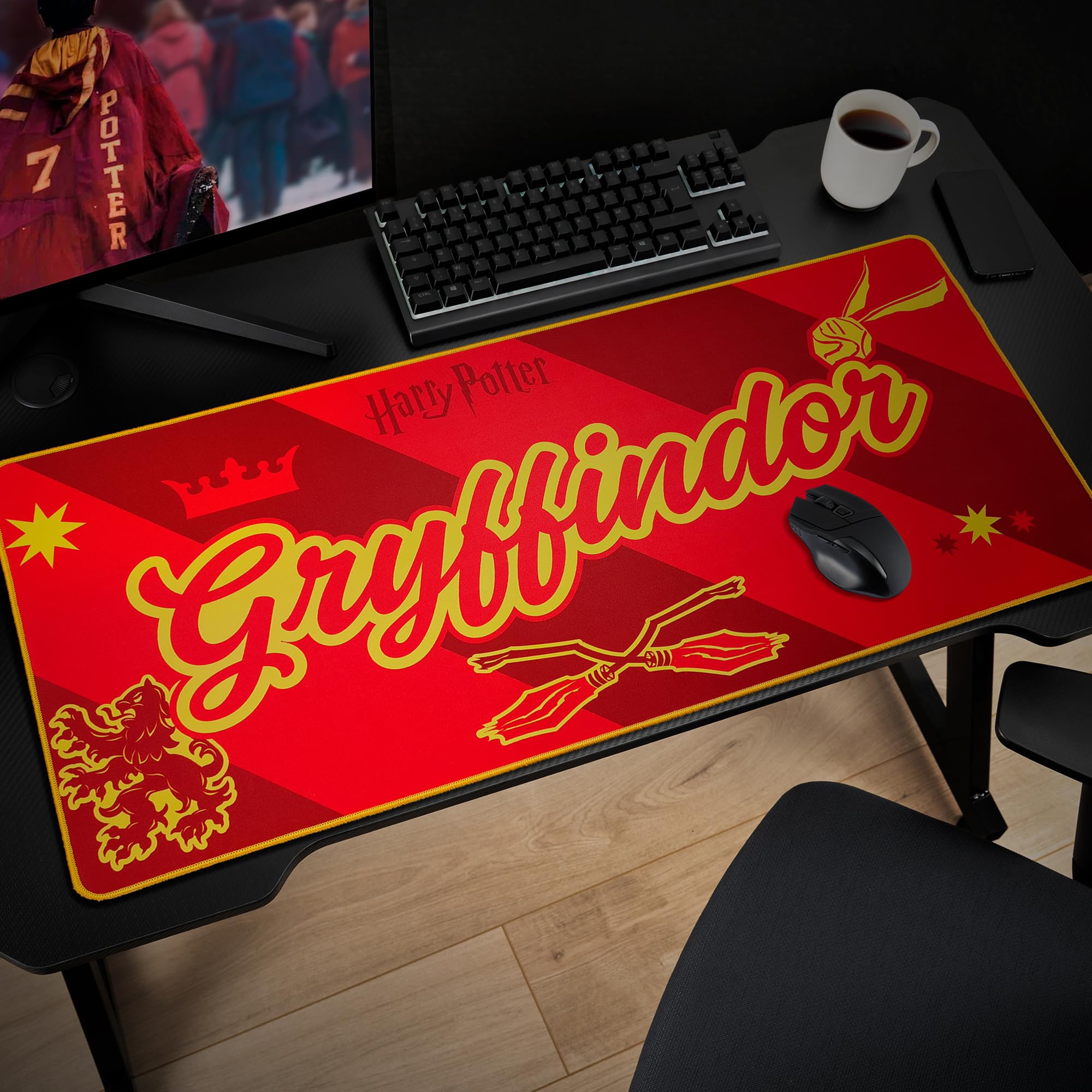 Subsonic Harry Potter Gryffindor XXL Desk Mat - 90x40cm Non-Slip | Microfibre Surface | Water-Repellent 5