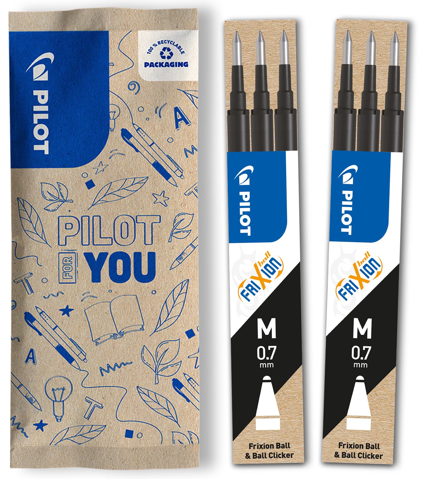 PILOT FriXion Rollerball Refill - 0.7mm Black Ink | Erasable Gel Paste | Pack of 6
