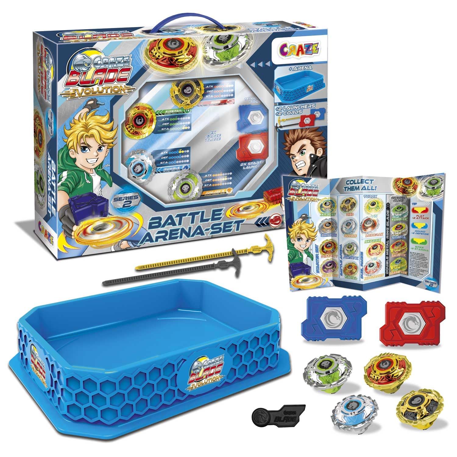 CRAZE BLADE XXL Battle Set - 4 Metal Spinning Tops with Launchers & Arena 1