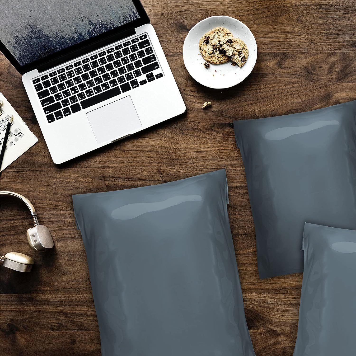YUNJU 60 Mixed Size Grey Plastic Mail Bags - Self-Seal, Opaque, Waterproof | 4 Sizes Included 8
