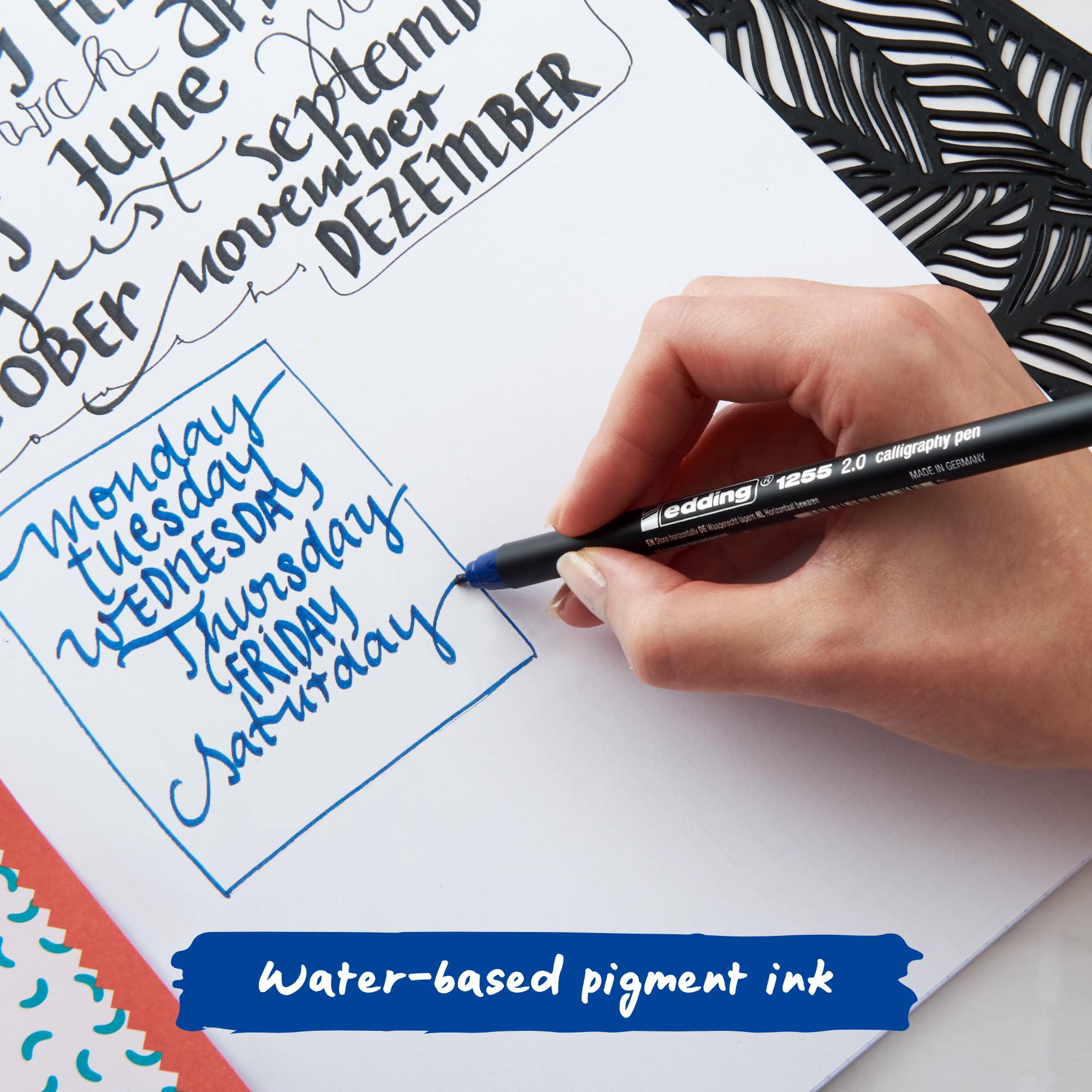 edding 1255 Calligraphy Pen - Steelblue - 3 Pens | Calligraphy Nib 2-5 mm | Waterproof Fibre Pens 3