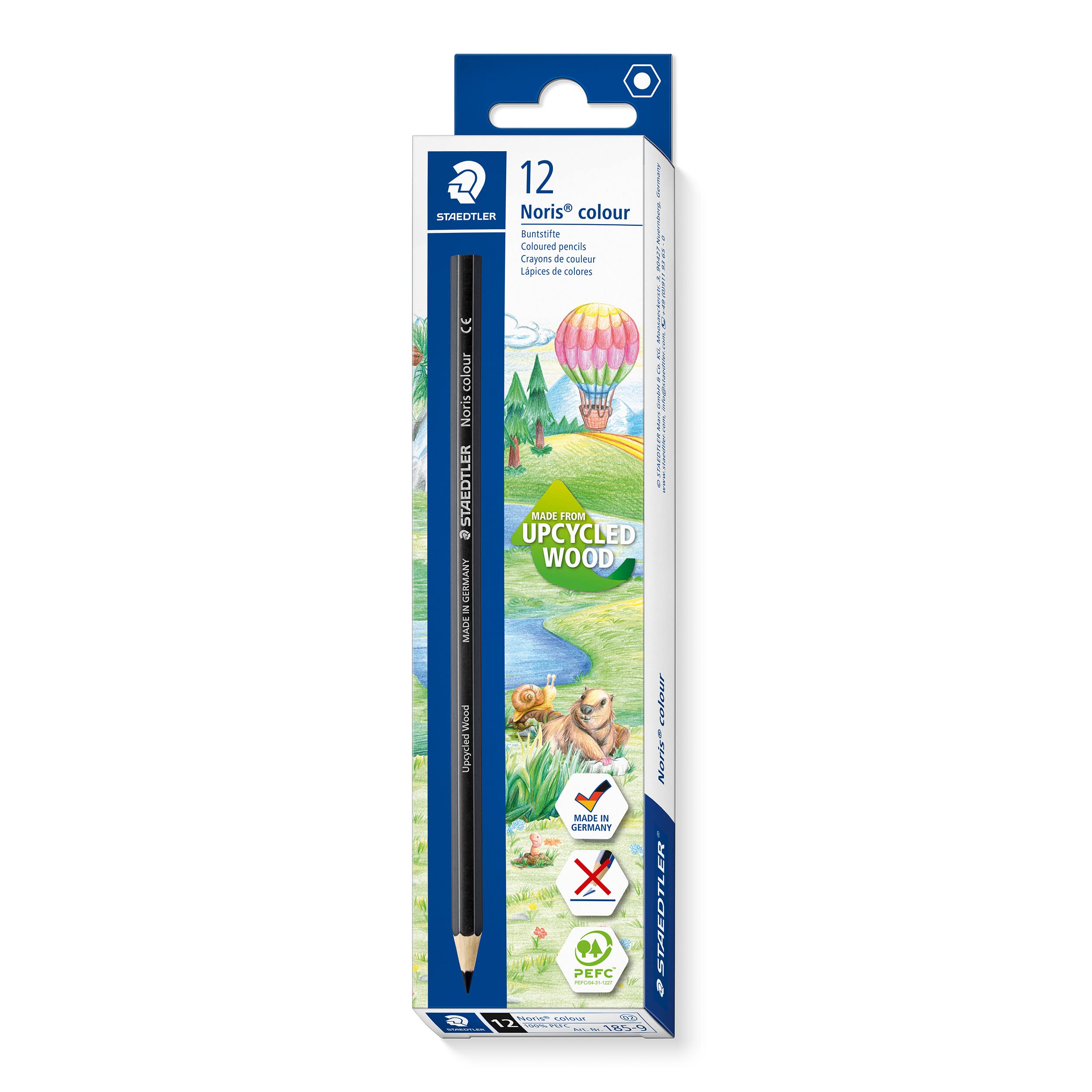 STAEDTLER Noris colour 185-9 Colouring Pencil - Black | Pack of 12 | Upcycled Wood