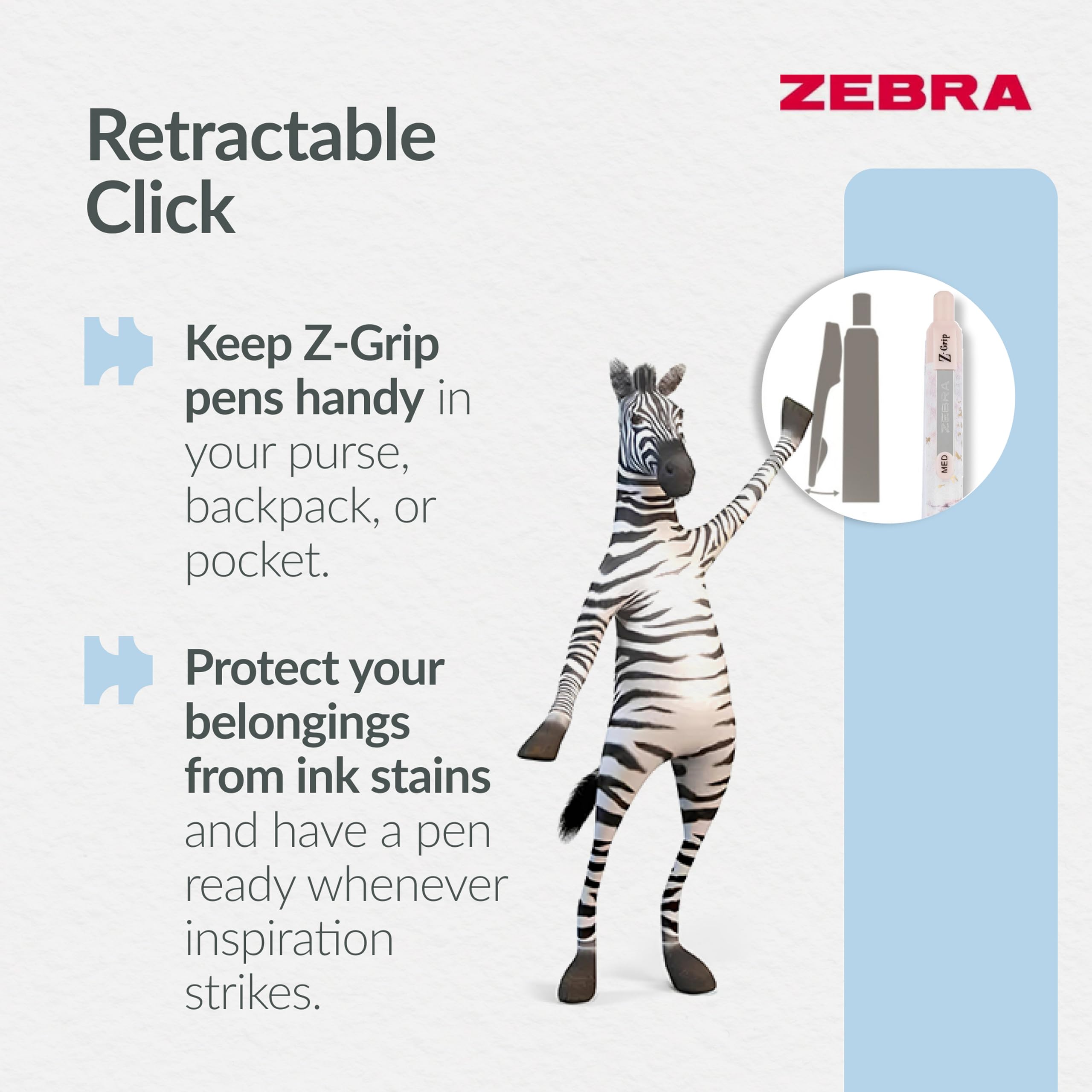 Zebra Pen Z-Grip Smooth Glam Retractable Ballpoint Pens - Black Ink, 1.0mm Medium Point, 3 Pack 4