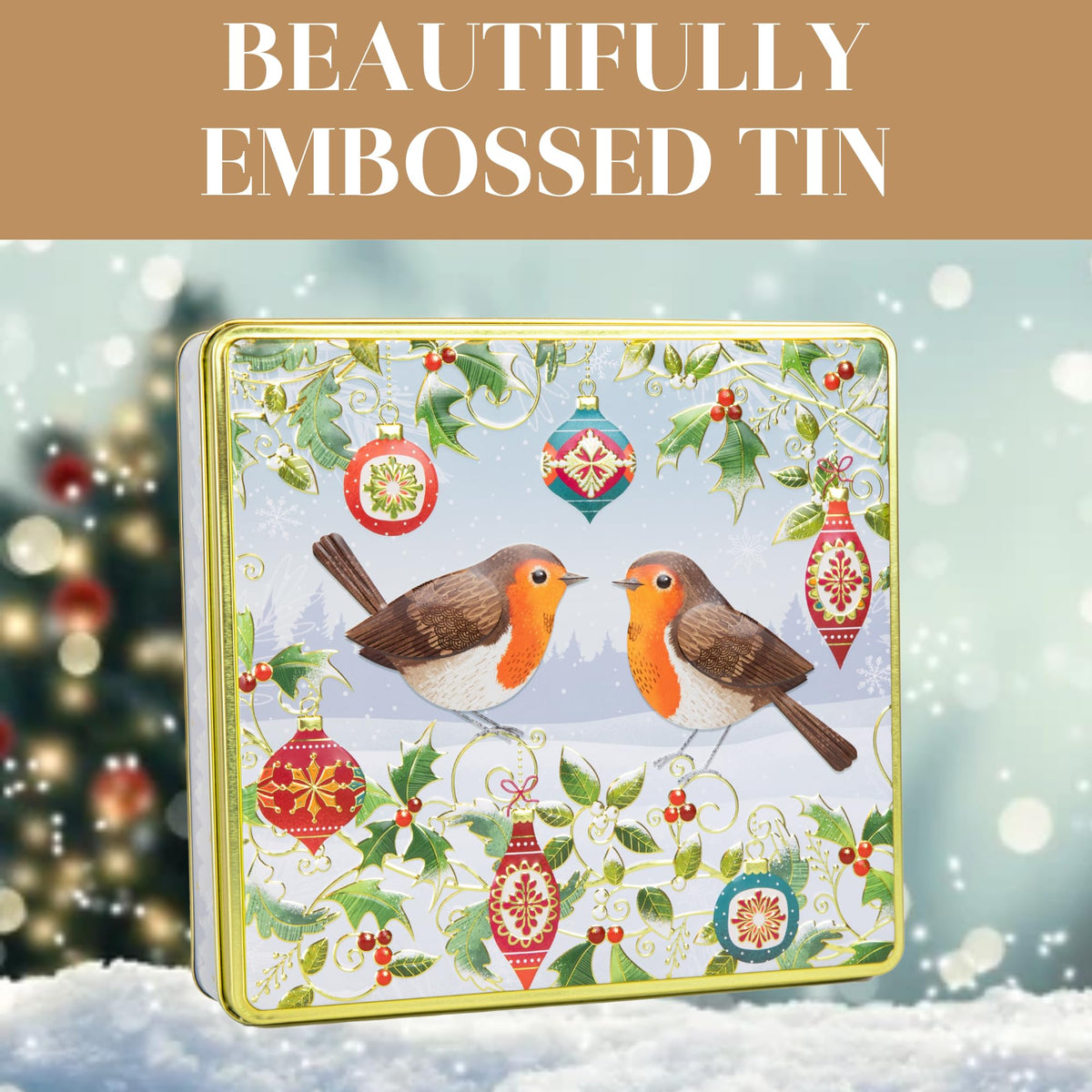 The Silver Crane Co. Winter Robins Belgian Chocolate Biscuits Tin - Christmas