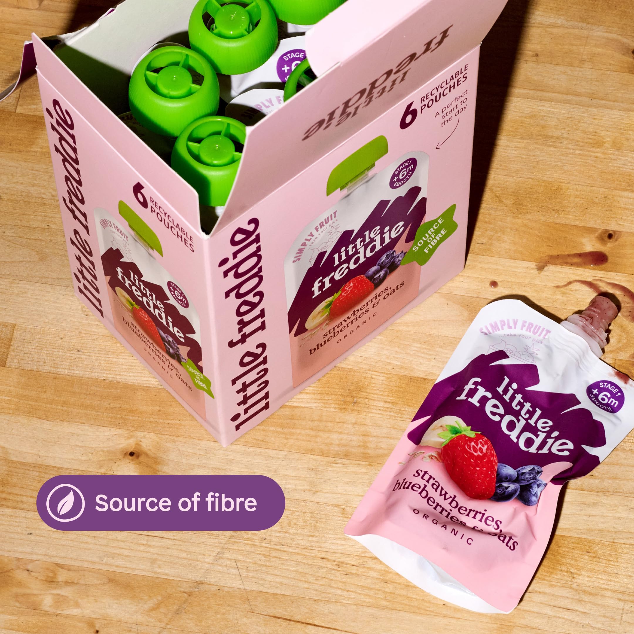 Little Freddie Organic Strawberries, Blueberries & Oats Bundle - 18 x 100g Pouches, Source of Fibre, Suitable from 6 Months 4