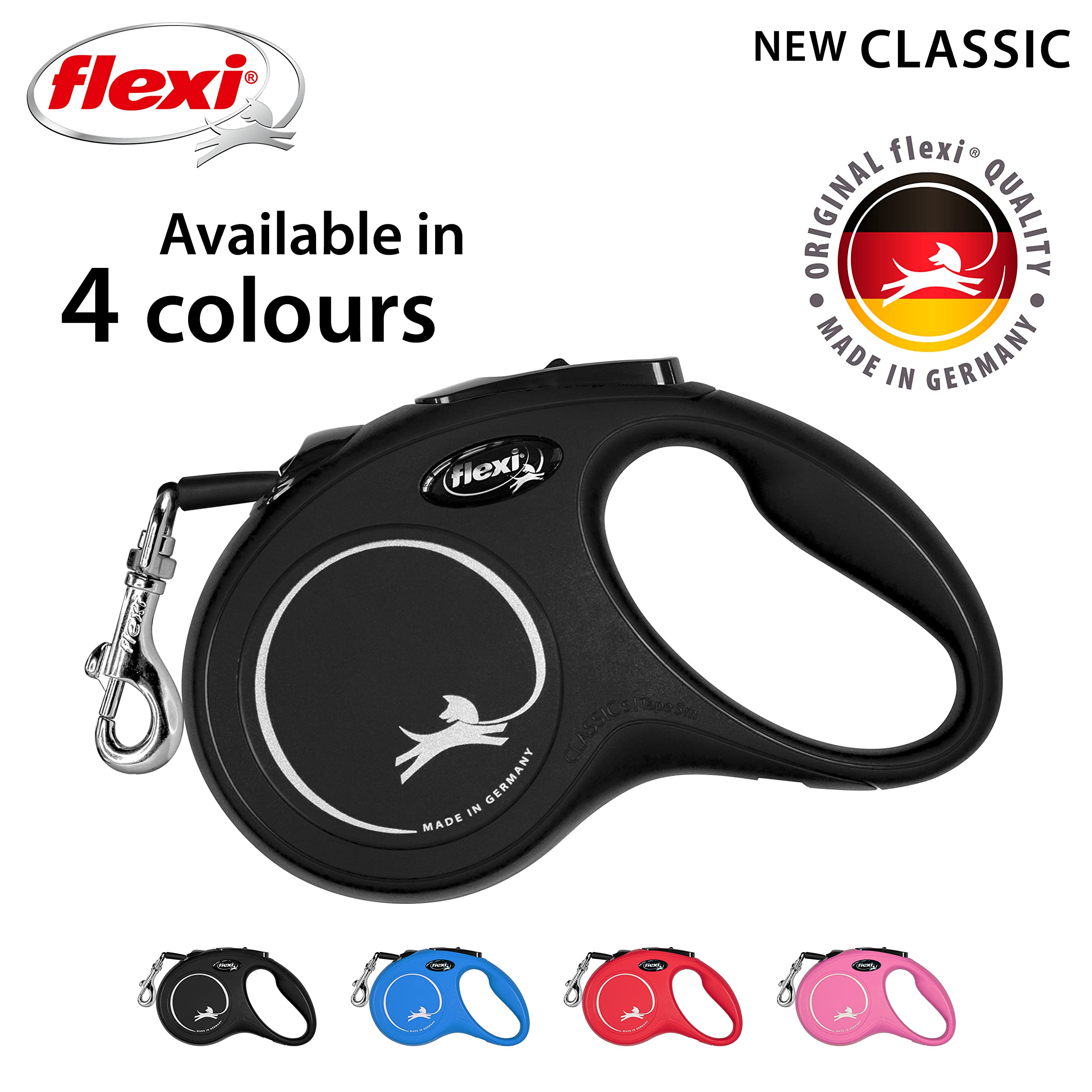 flexi New Classic Retractable Dog Lead - M Size, 5m Tape, Black | German Quality 6