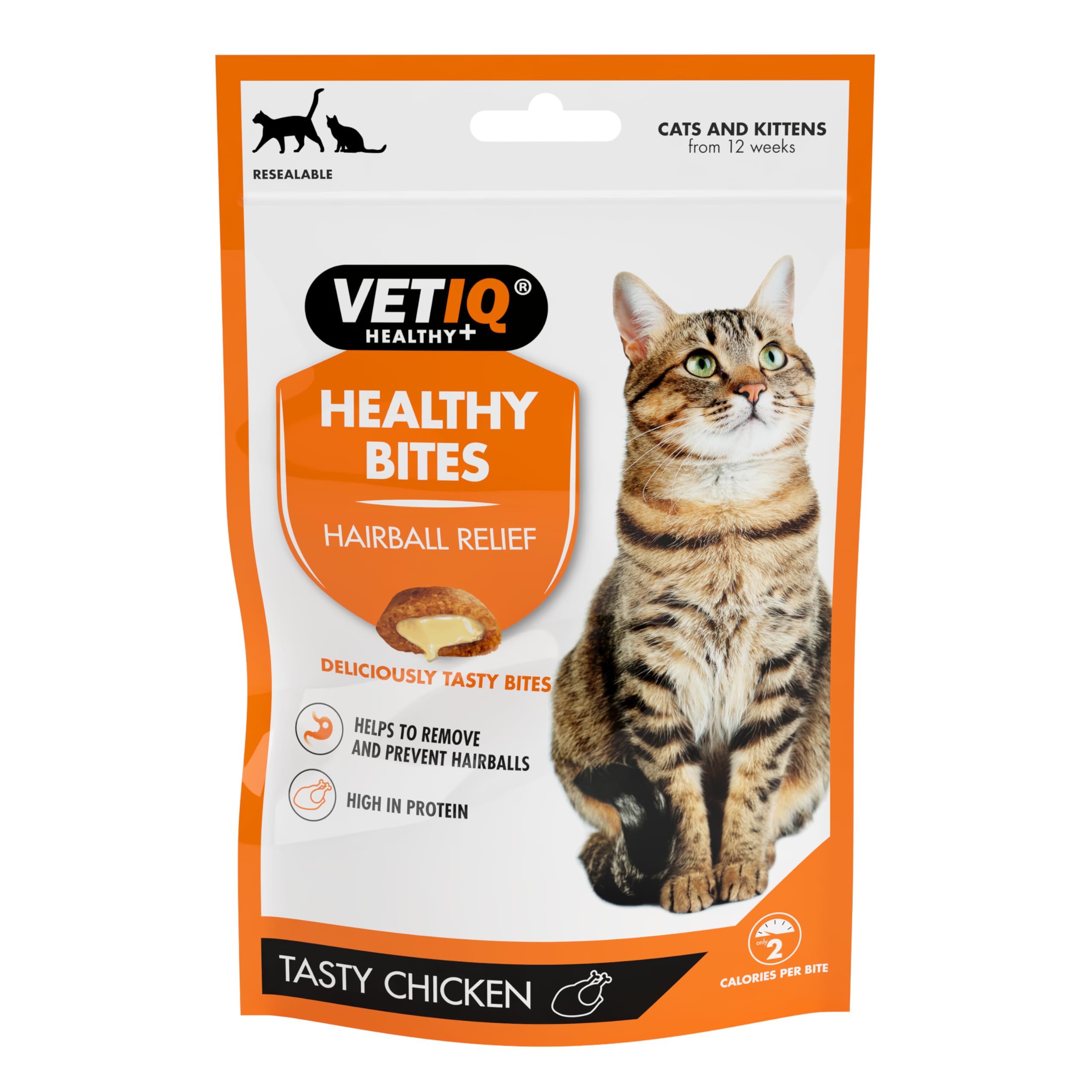 VETIQ Healthy Bites Hairball Relief Treats for Cats & Kittens 12+ Weeks | Chicken Flavor | 8 Pack (65g Each)
