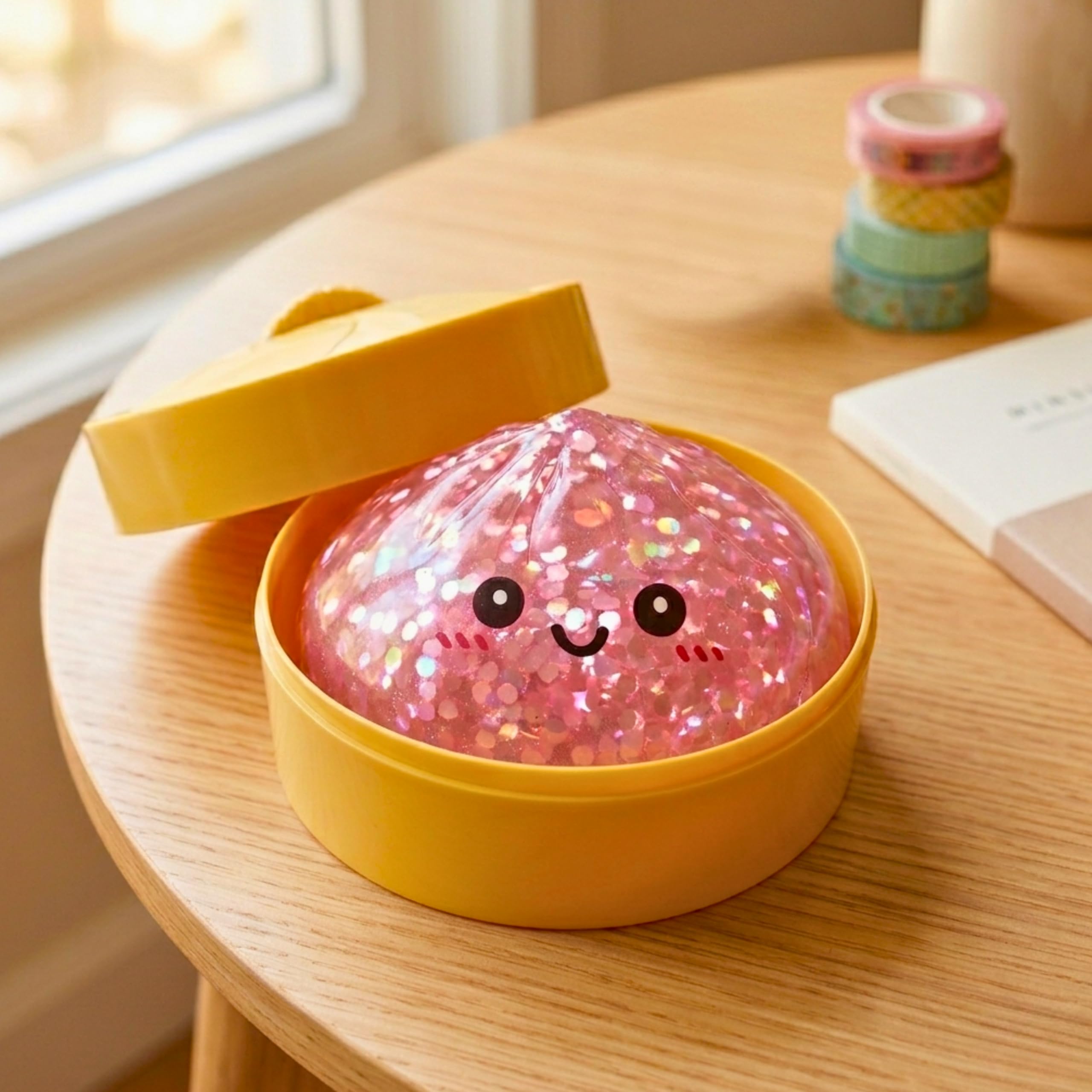 SHATCHI Large Pink Glitter Dumpling Squishy Toy with Steamer Box | Slow Rebound TPR | Ages 3+