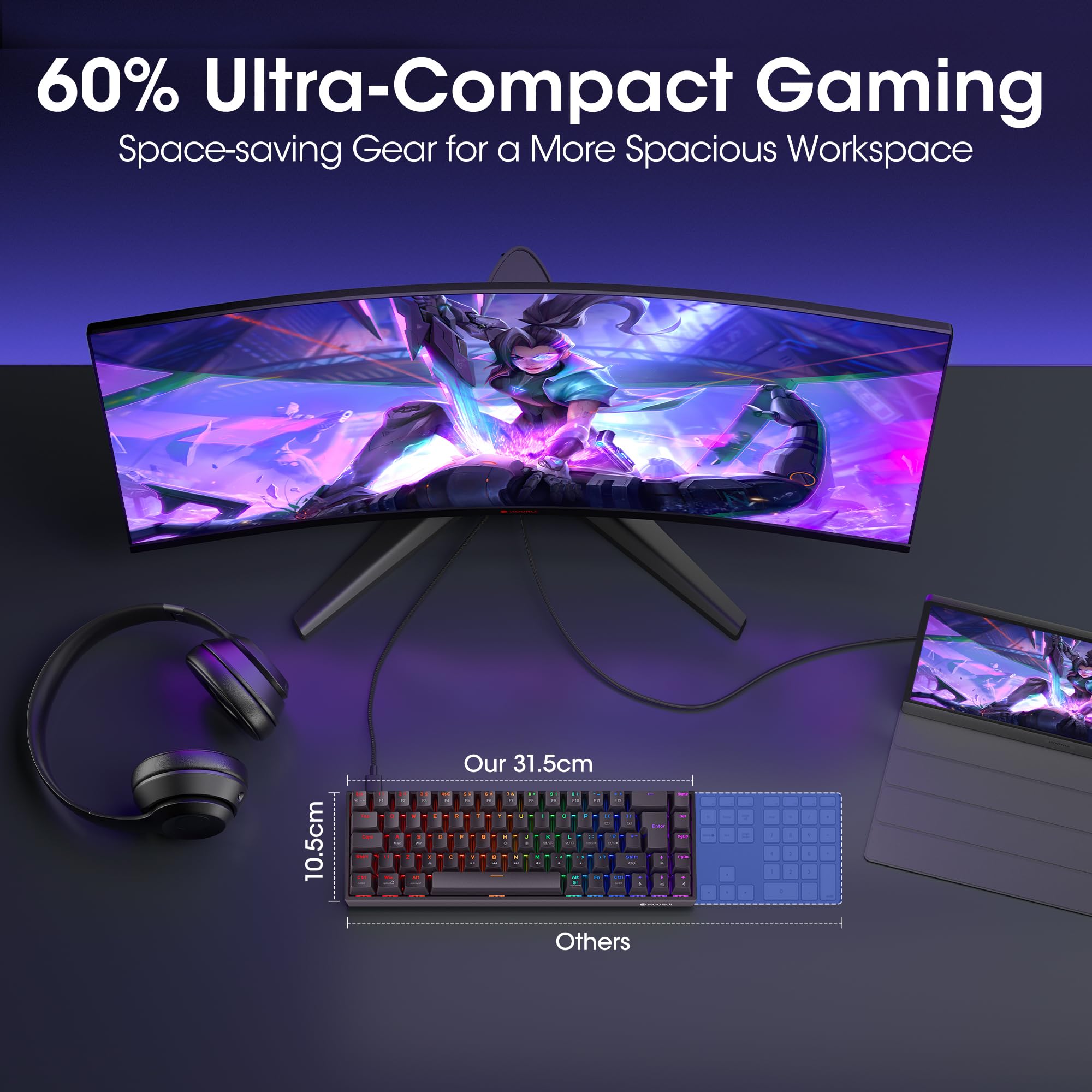 KOORUI MKC01 69-Key 60% Mechanical Gaming Keyboard with RGB Backlighting | Red Switch | USB-C 5