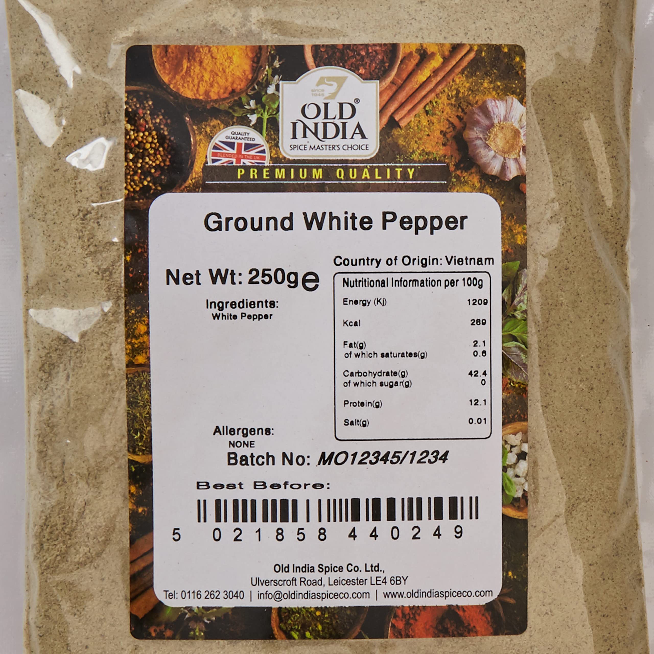 Old India Ground White Pepper - 100% Natural | 250g Pack | 2 Year Shelf Life