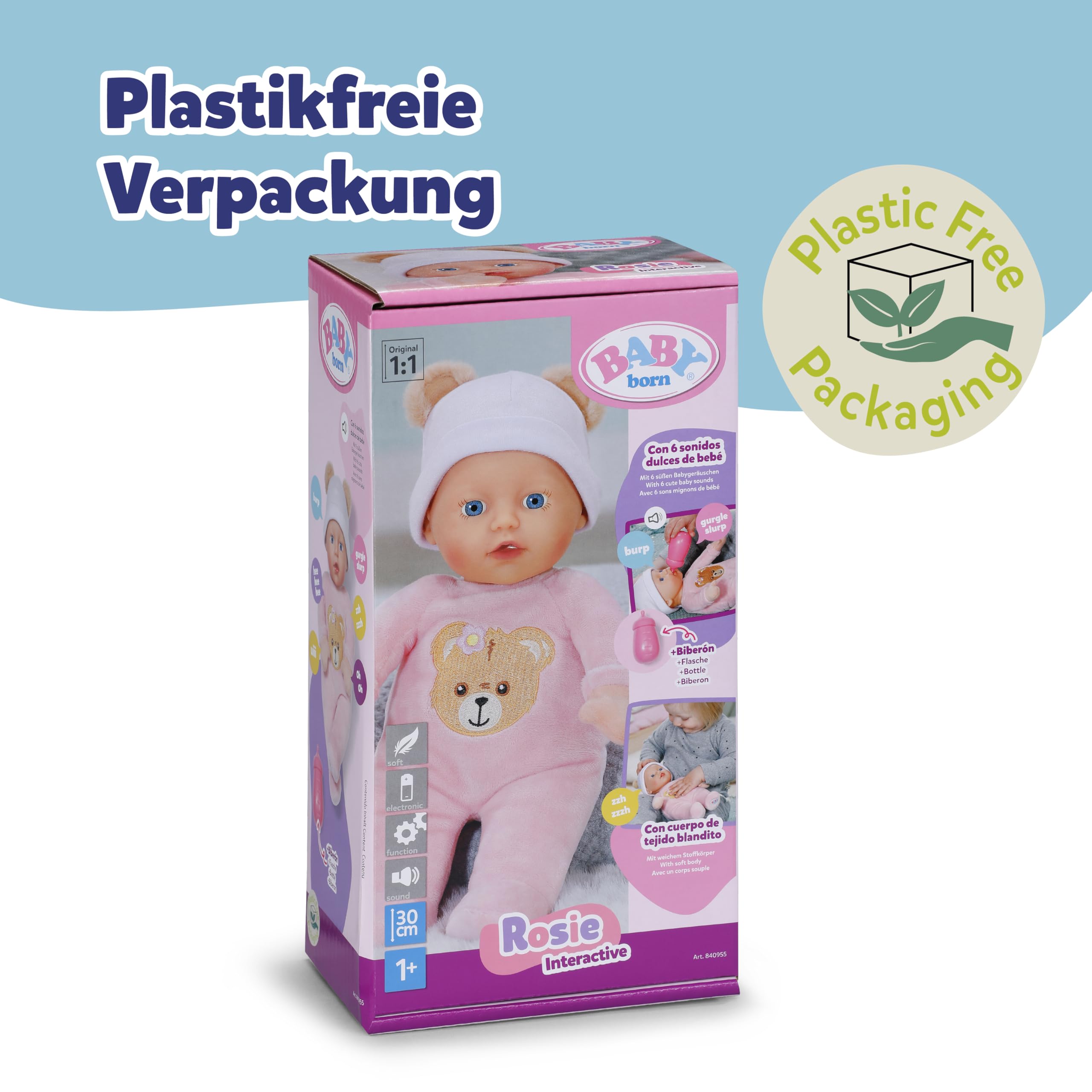 BABY born Interactive Rosie 30cm Soft Baby Doll with 6 Sounds & Bottle - Pink 14