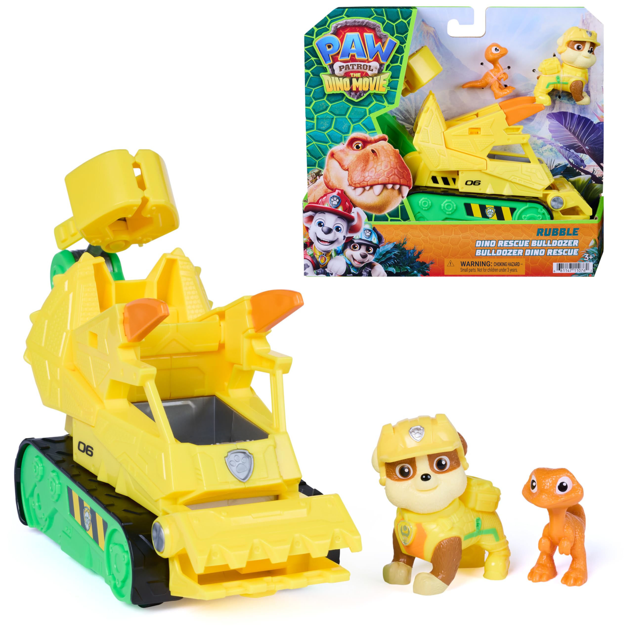 Paw Patrol Rubble Dino Rescue Bulldozer Toy Truck - 17.5 cm Vehicle, Ages 3-9 1