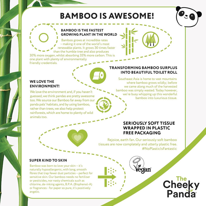 The Cheeky Panda - Bamboo Toilet Tissue Paper (Pack of 4 Rolls, 3-Ply, 200 Sheets)