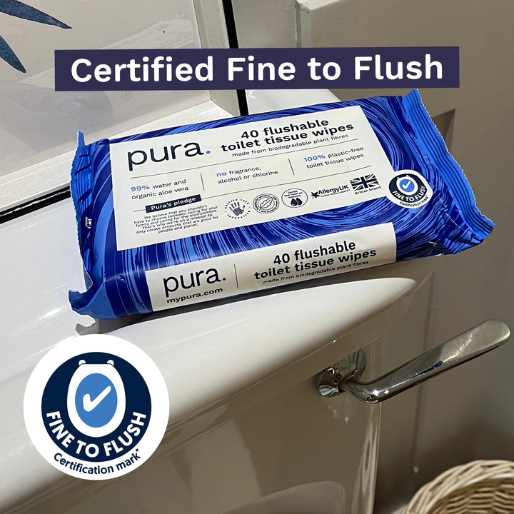 Pura - Flushable Moist Toilet Tissue Wipes 100% Plastic-Free Biodegradable Wet Wipes (40 Count)