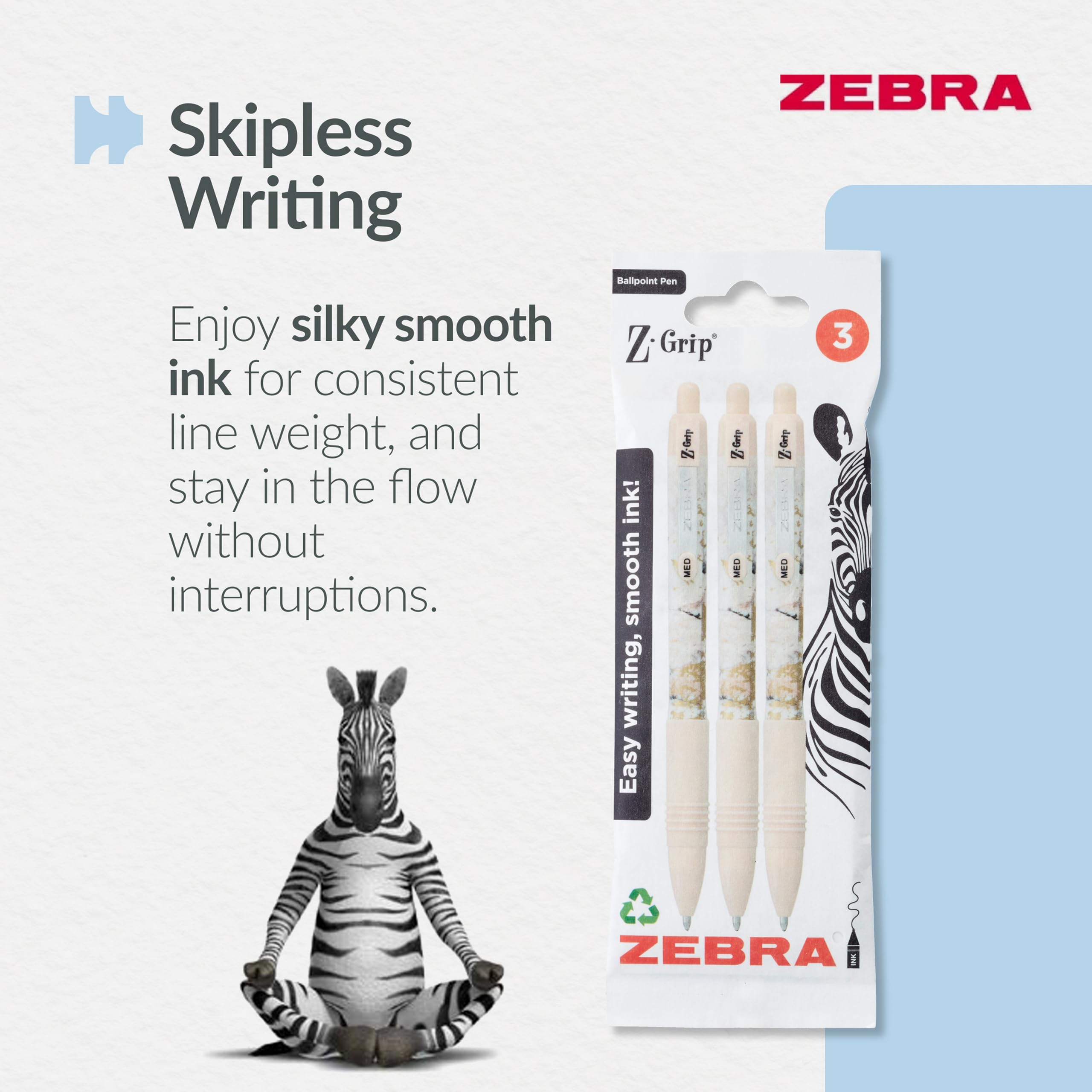 Zebra Pen Z-Grip Smooth Glam Retractable Ballpoint Pens - Black Ink, 1.0mm Medium Point, 3 Pack 2
