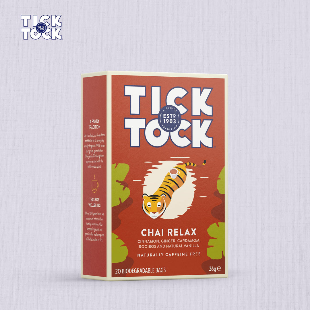 Tick Tock - Wellbeing Relax Chai Tea 6 x 20 (120 Teabags), Caffeine-Free Rooibos