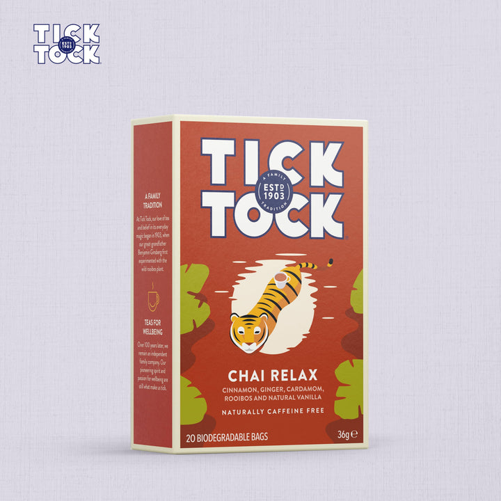 Tick Tock - Wellbeing Relax Chai Tea 6 x 20 (120 Teabags), Caffeine-Free Rooibos