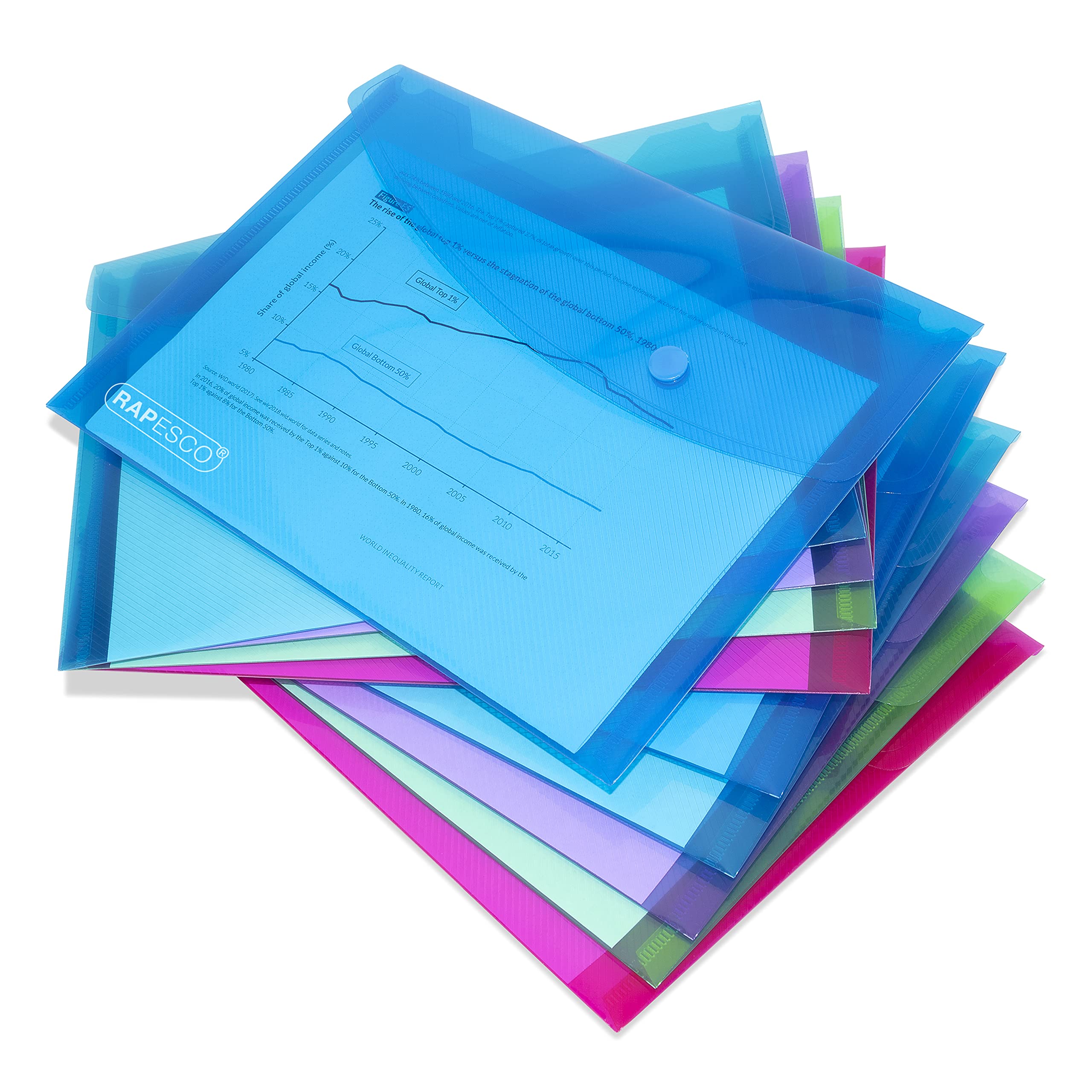 RAPESCO 1679 ECO Recycled Popper Wallets - A5, Pack of 10, Assorted Bright Transparent Colours 2