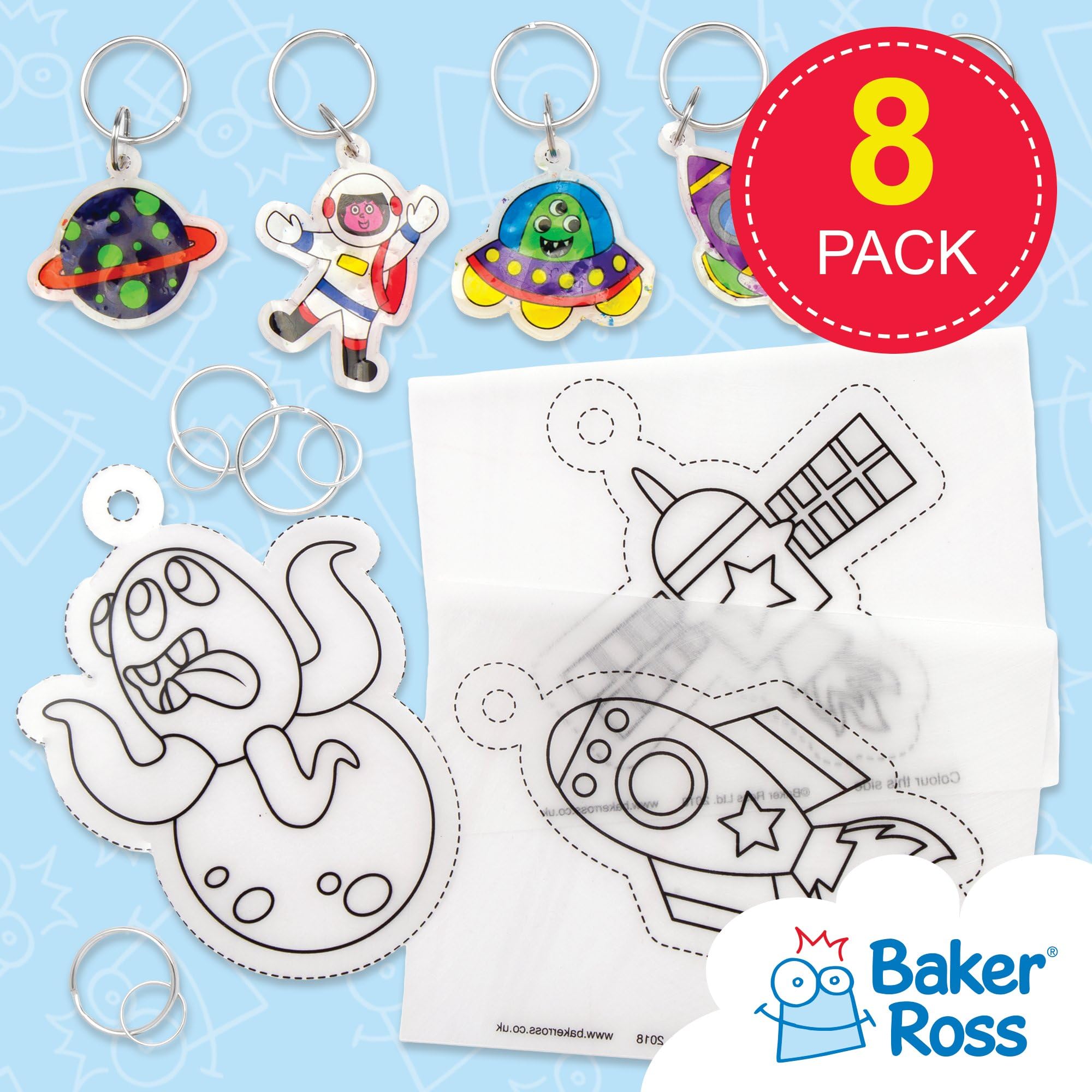 Baker Ross Solar System Super Shrink Keyrings - Pack of 8 | Arts & Crafts Kit | Kids Age 5+