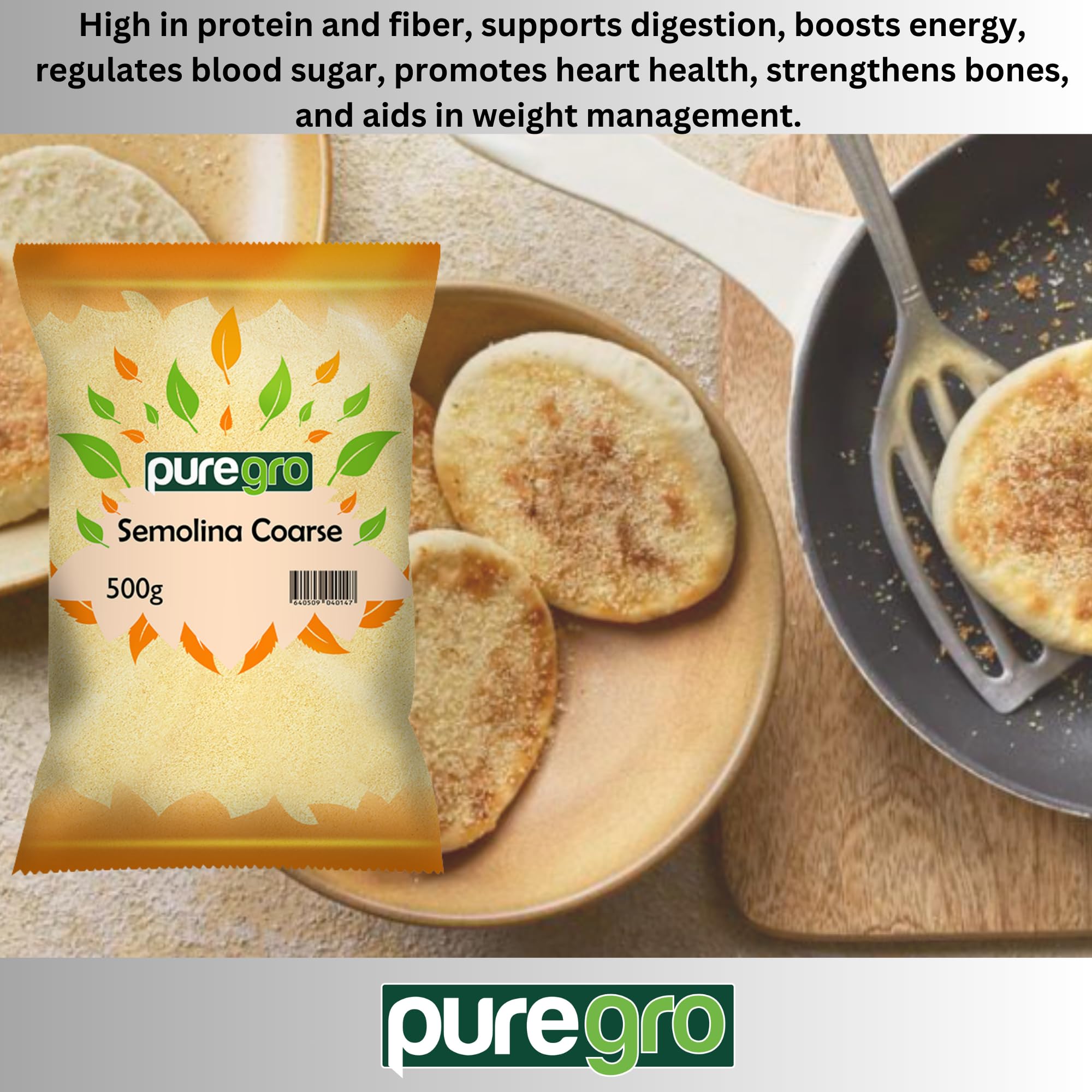 Puregro Coarse Semolina Flour - 100% Natural Durum Wheat | 500g Pack 2