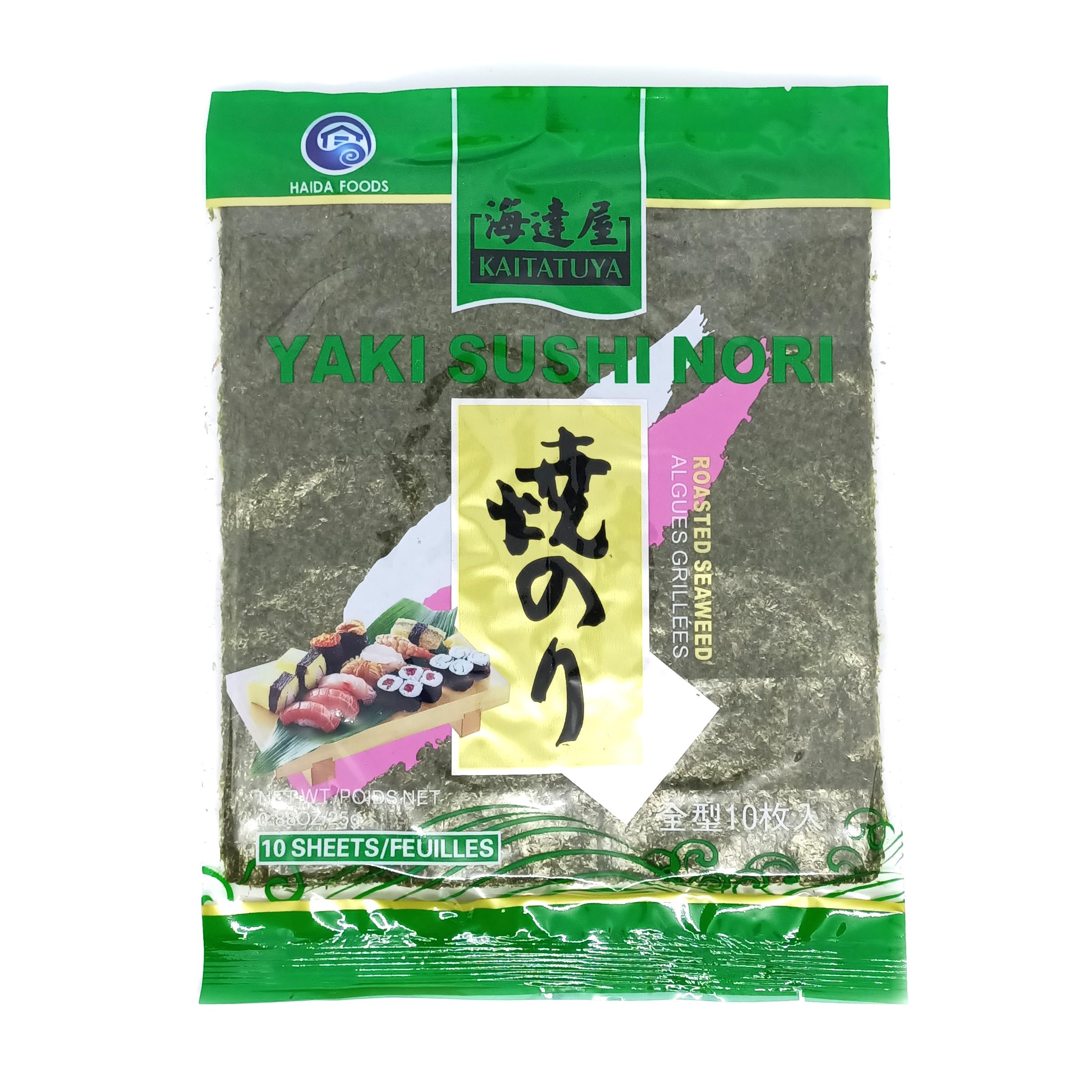 Kaitatuya Roasted Seaweed - Green Grade Nori Sheets | 10 Full Sheets | 25g 1