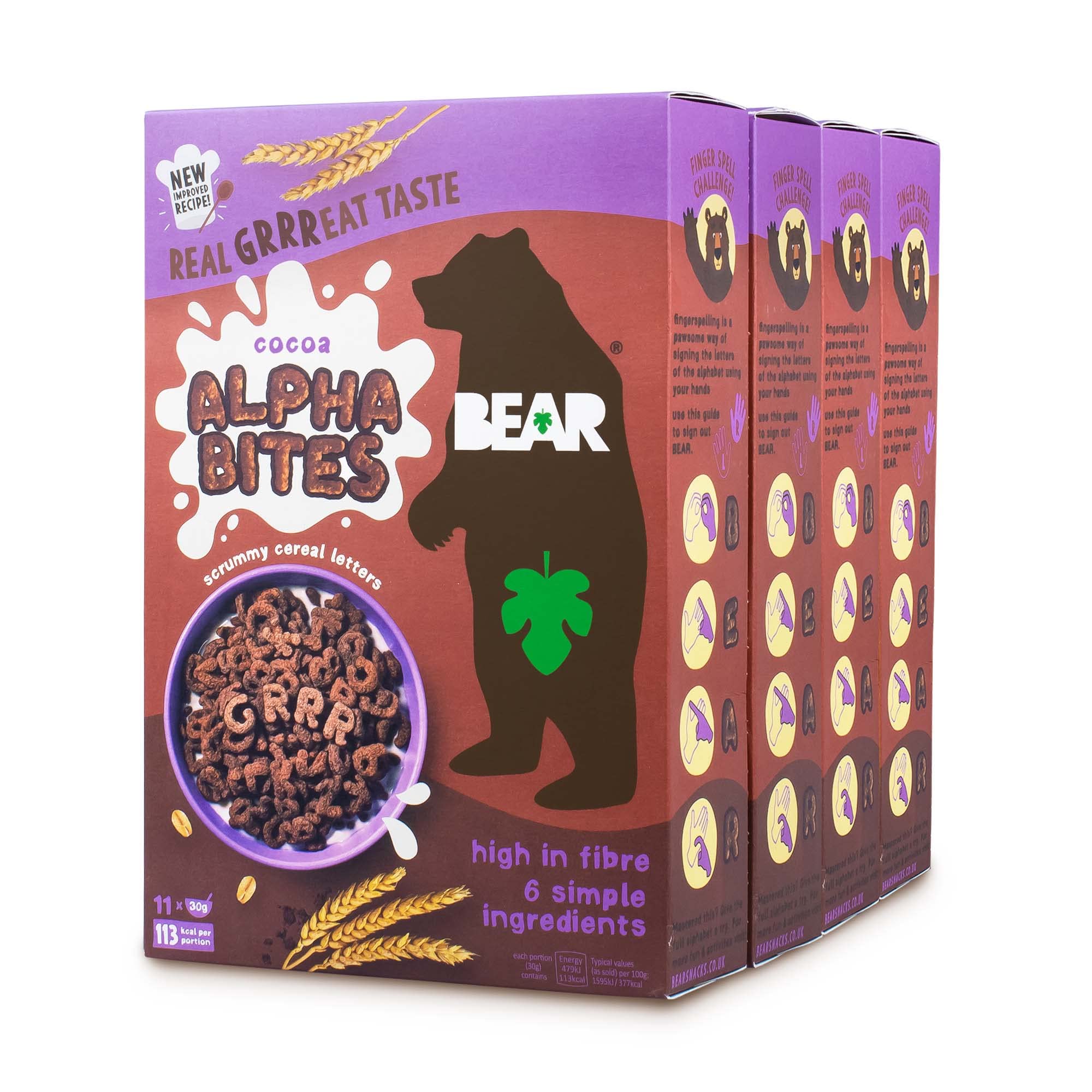 BEAR Alphabites Cocoa Cereal for Kids - High Fibre - No Added Salt - 375g Pack of 2 9