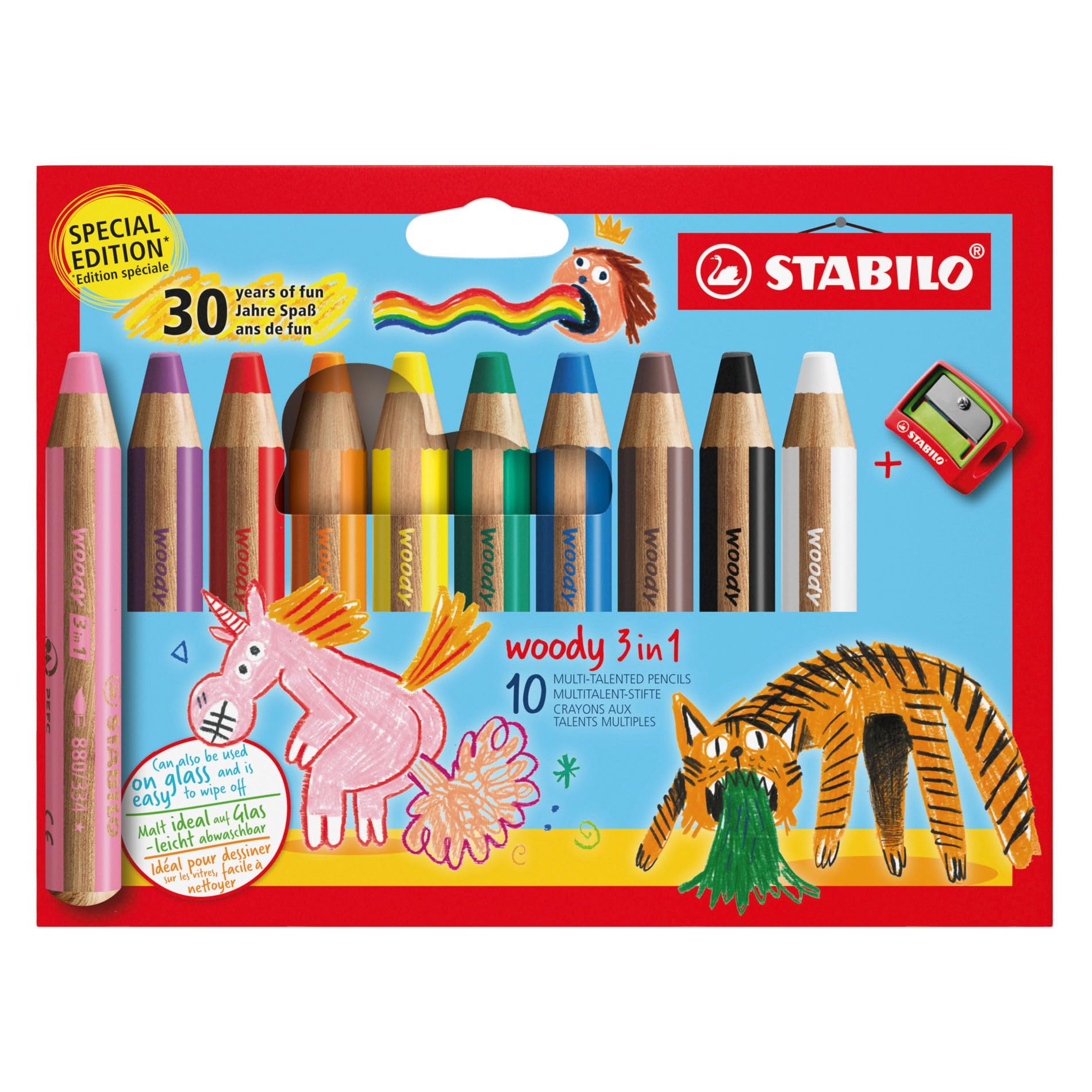 STABILO woody 3-in-1 Multi-Talented Pencil - Pack of 10 - Birthday Edition | Watercolour, Crayon, Pencil 1