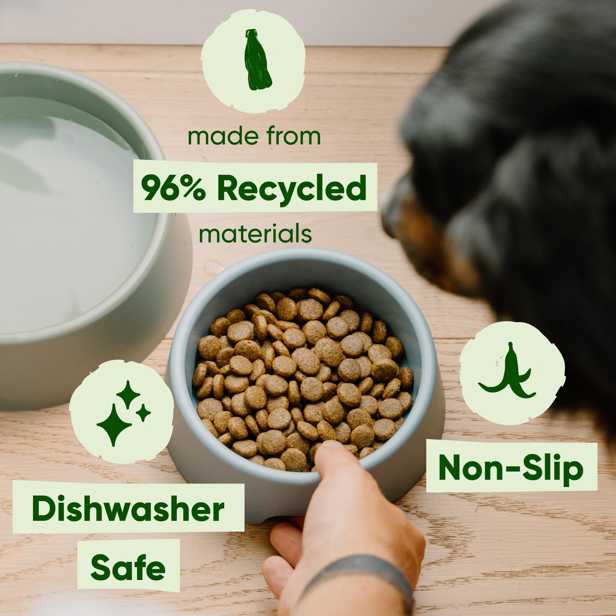 Beco Steady Dog Bowl - Non-Slip, Recycled Plastic, Small Size (Olive Green)