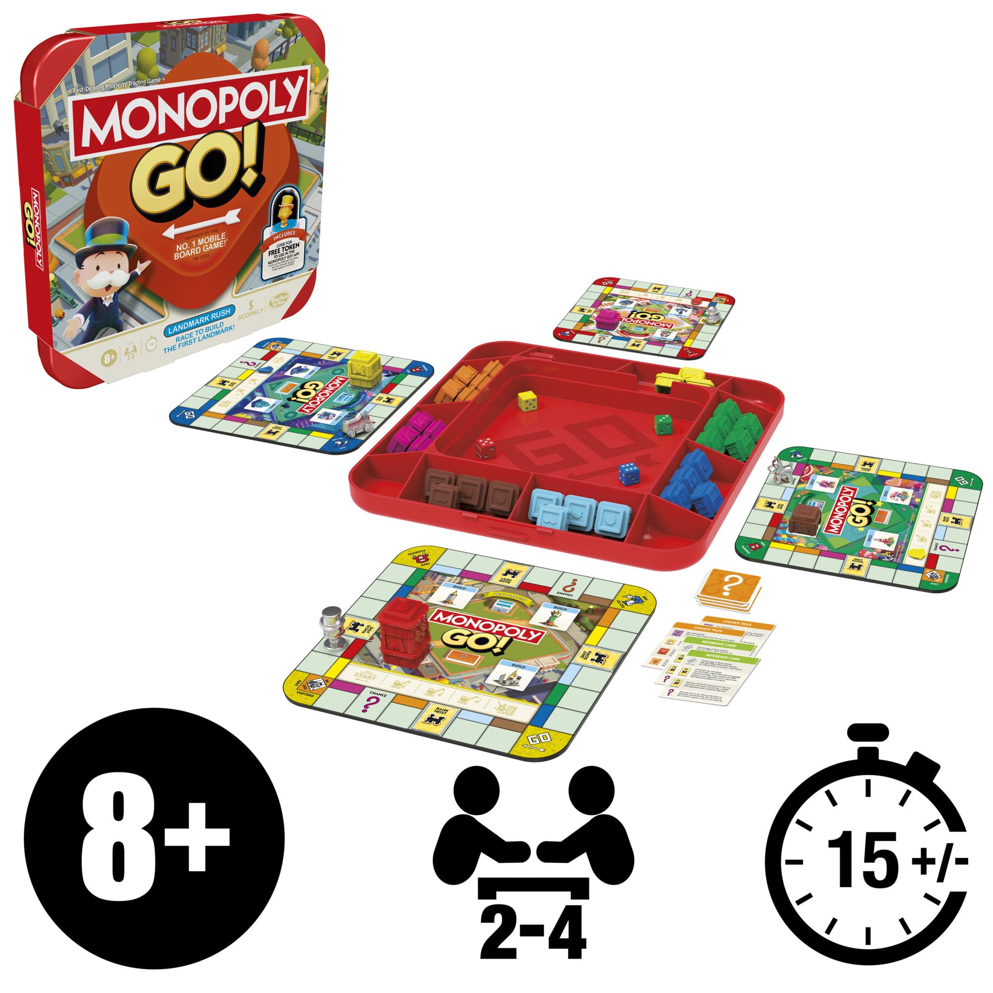 Monopoly GO! Strategy Board Game - For 2-4 Players, Ages 8+, 15 Minute Playtime